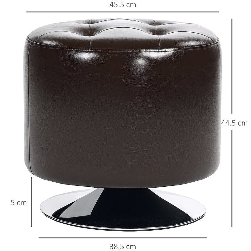 Swivel Foot Stool Round Thick Padded Brown PU Leather