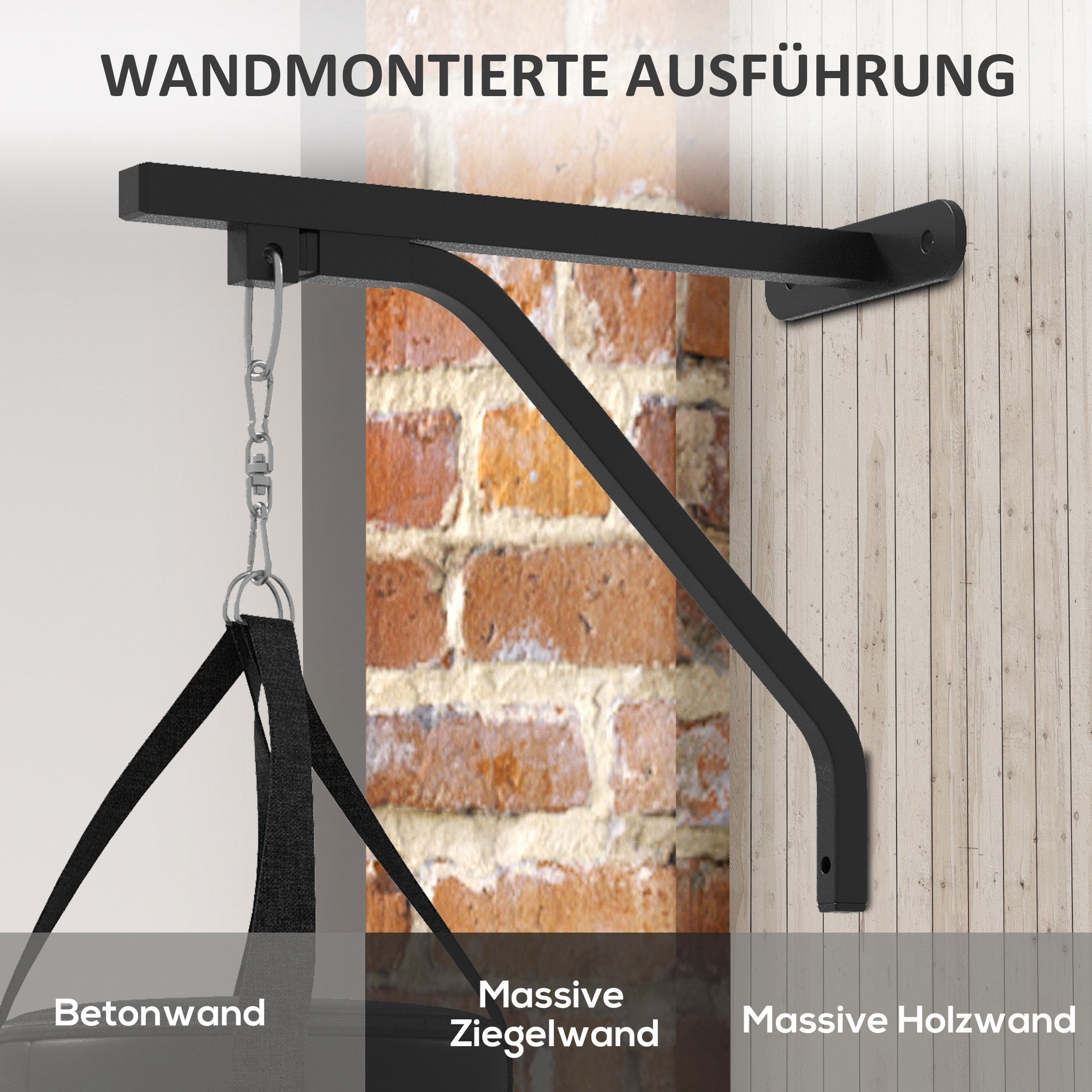 Punching Bag Wall Mount, Adjustable, Steel, Black