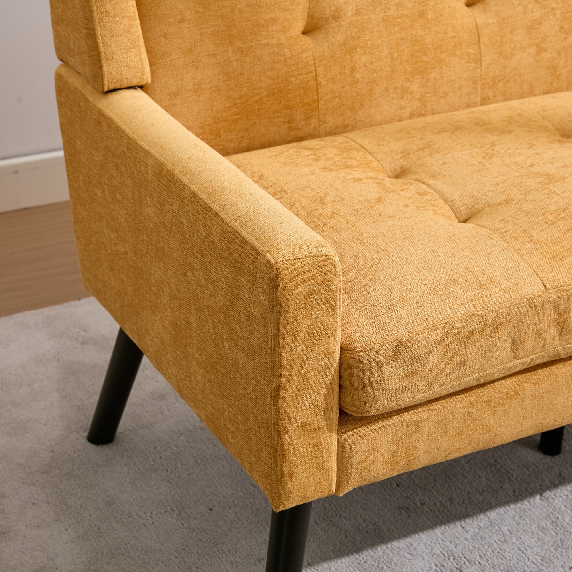 Premium Linen Bench with 2-Seater Tufted Design and Solid Wood Legs, Natural Linen Tone