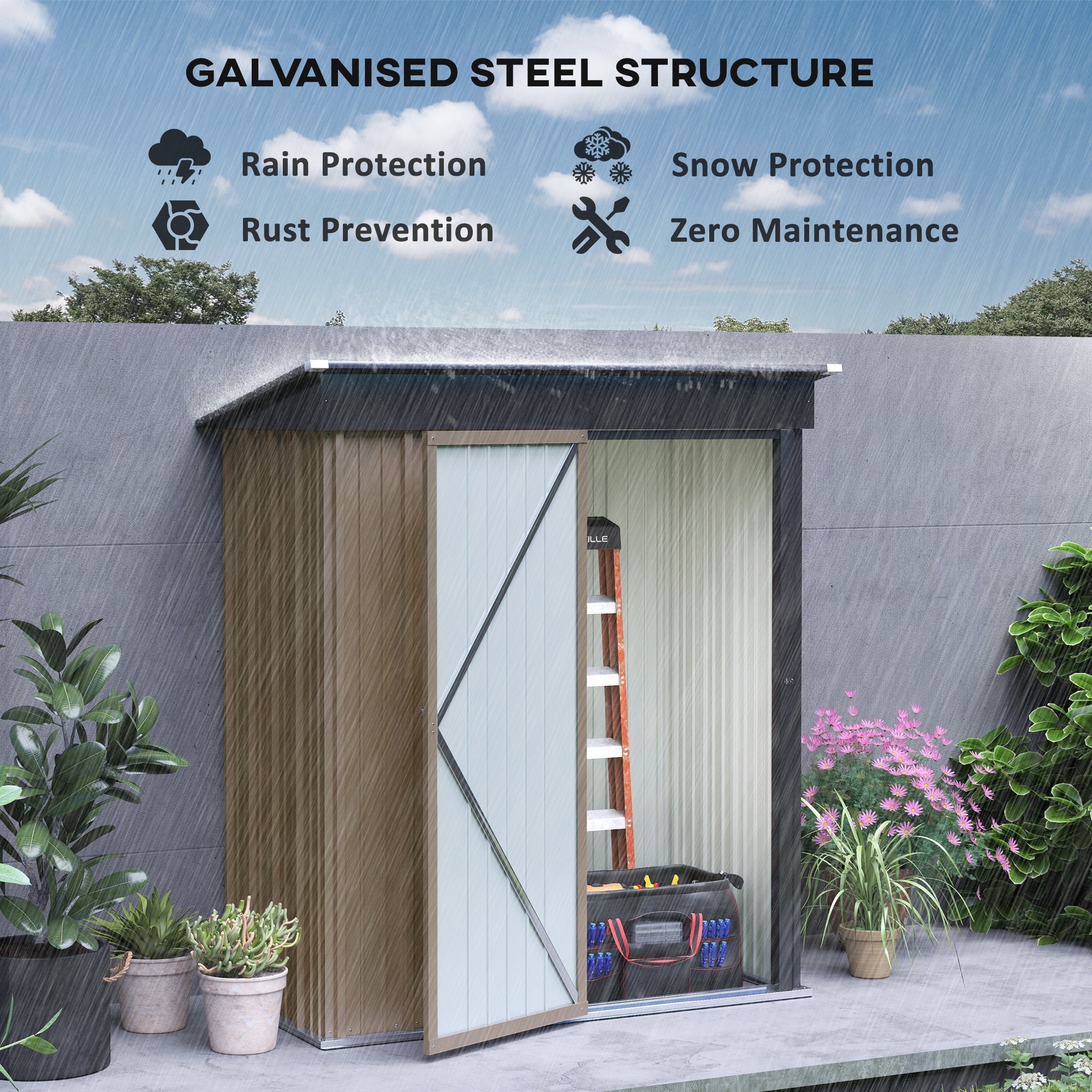 5 x 3ft Storage Shed with Lock - Brown Corrugated Steel