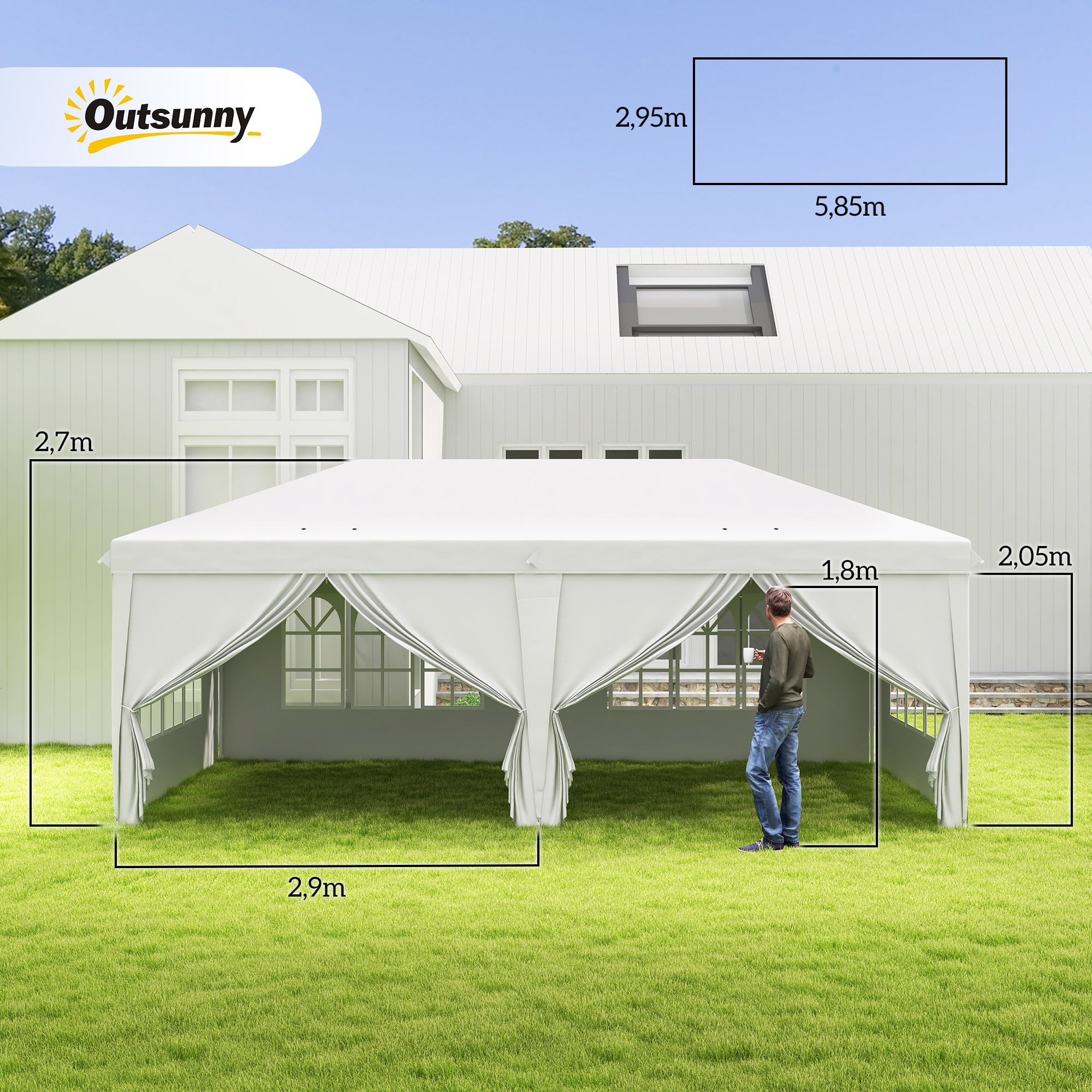 Garden Pop Up Gazebo, 3x6m Wedding Party Tent Marquee with Sidewalls, Windows, Carry Bag, White