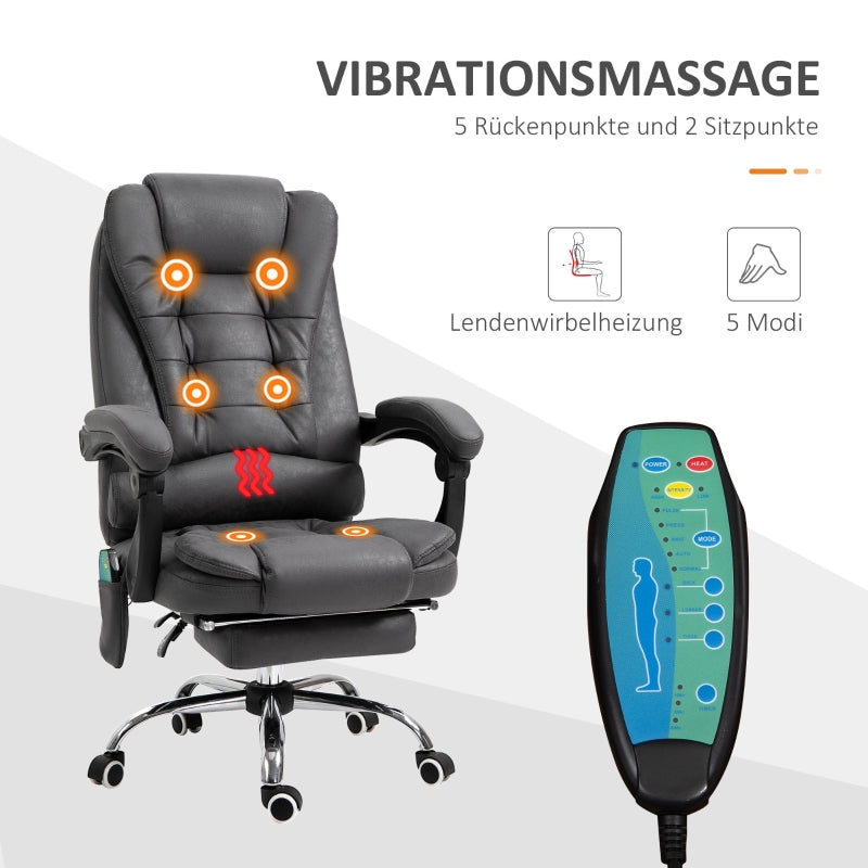 Vinsetto Office Chair, Massage, Heat, Ergonomic, Footrest, Polyester, Grey