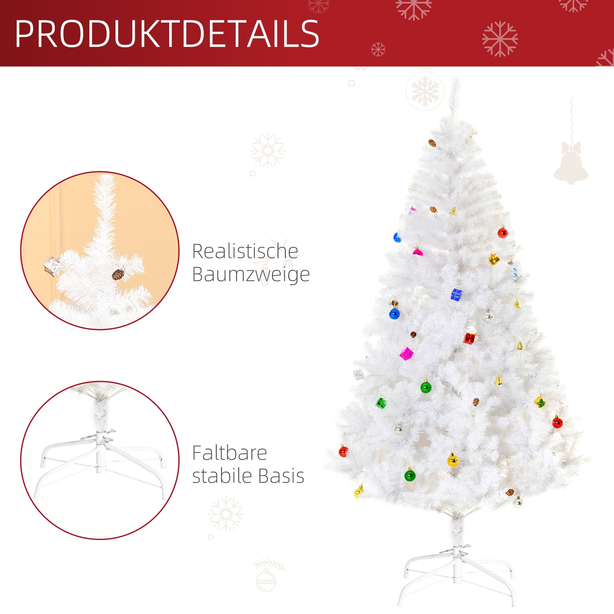 Christmas Tree, Artificial, 180cm, with Stand and Decoration, White