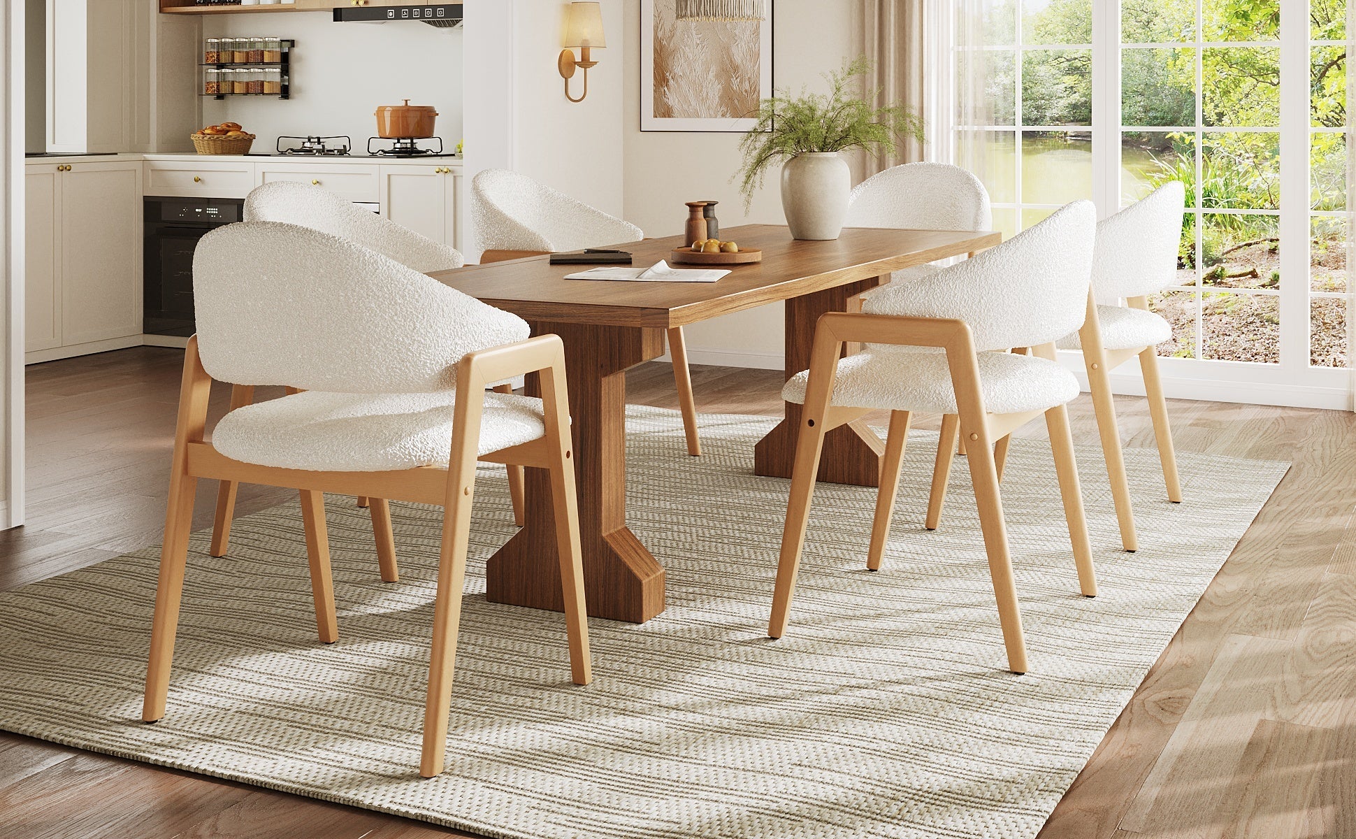 Cocktail Chairs Set of 6 Curved Backrest Teddy - White