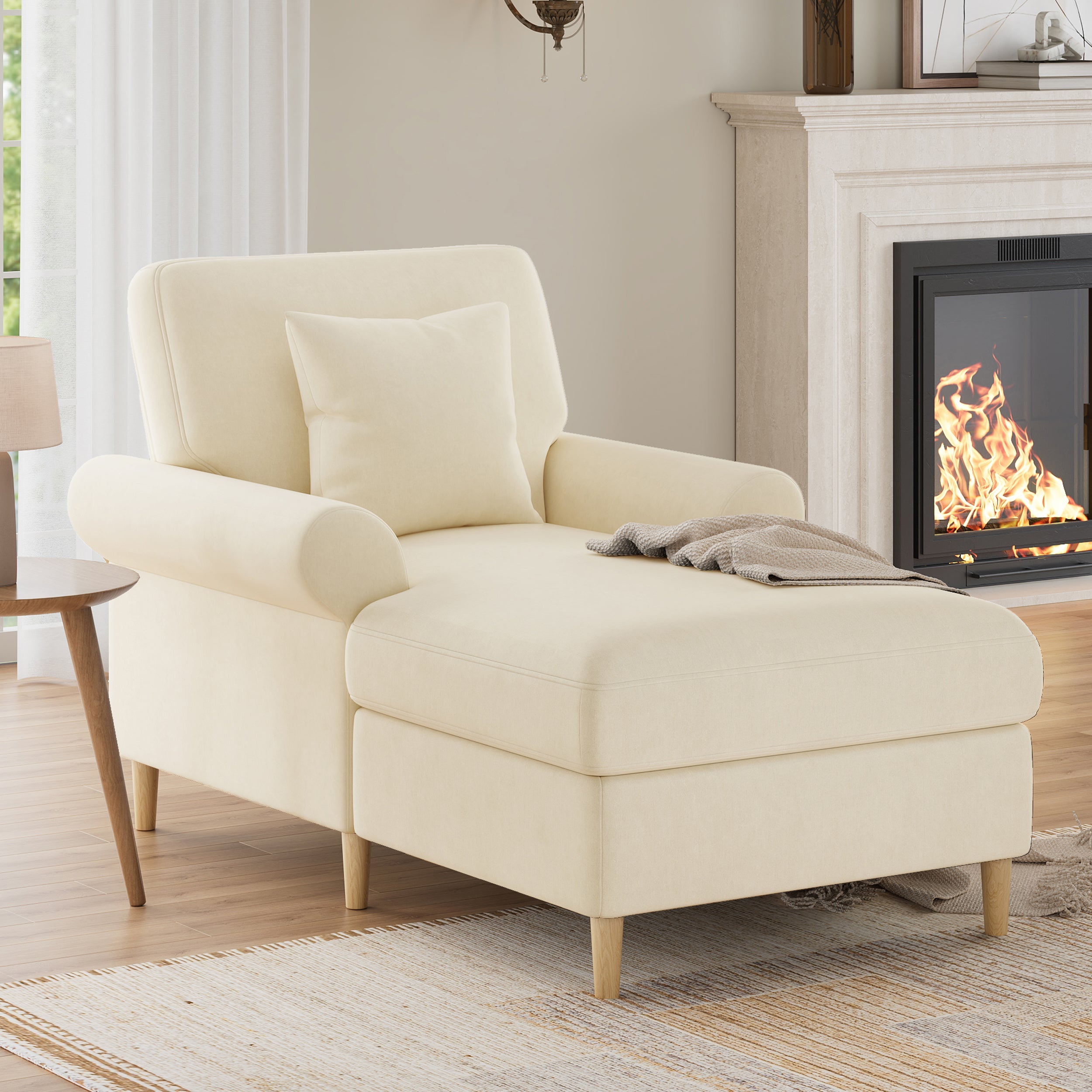 Upholstered Recliner, Folding Sleeper Chair, XXL Reading Lounge Chair, Velvet Beige