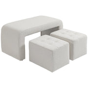 Footstool Set, 3-Piece Ottoman Seat, Upholstered, Elegant White
