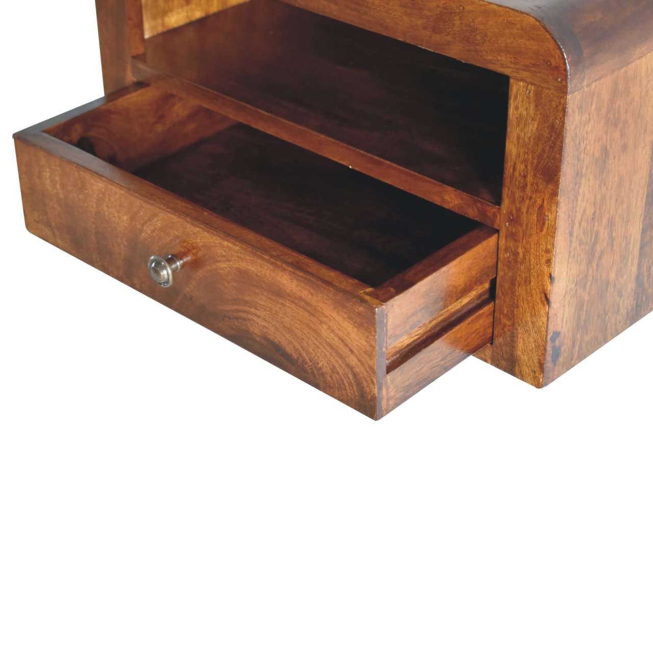 Solid Wood Nightstand, Chunky Wall Mounted 1 Drawer 1 Open-Shelf, Chestnut Brown