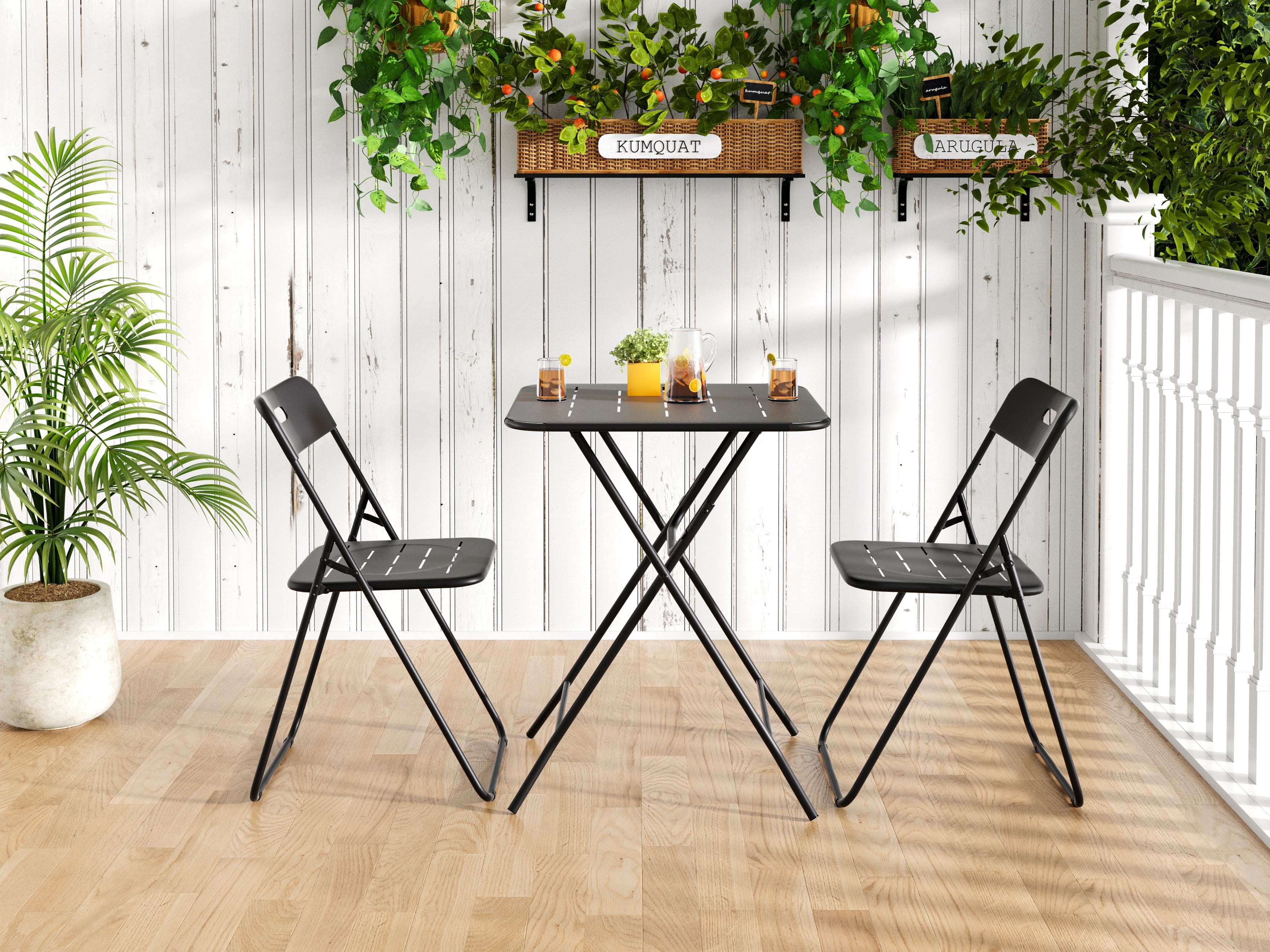 Outdoor 3-Piece Foldable Bistro Set, Weather-Resistant Patio Table and Chairs, Black Steel