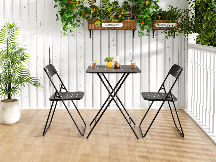 Outdoor 3-Piece Foldable Bistro Set, Weather-Resistant Patio Table and Chairs, Black Steel