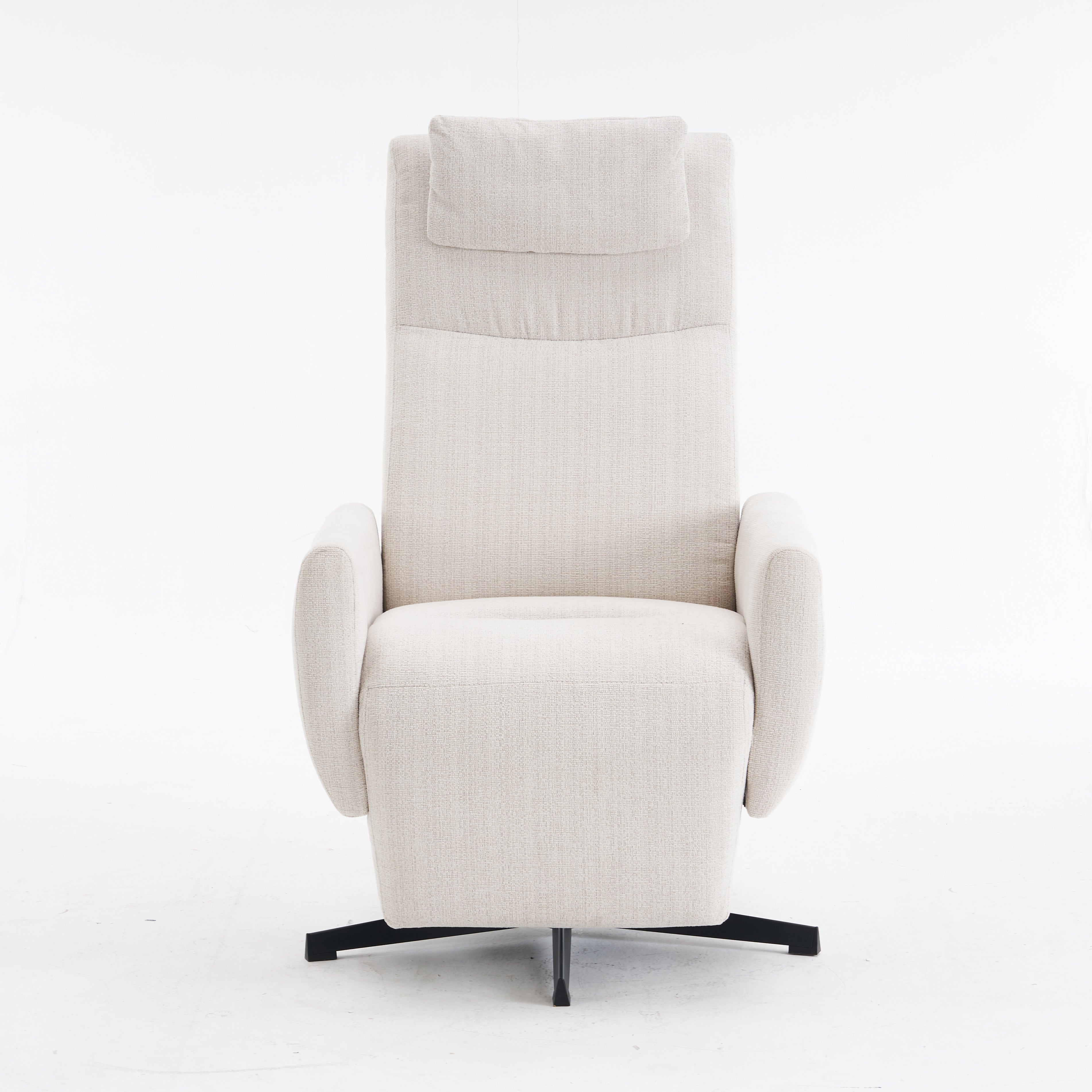Chenille Fabric Recliner with Pillow Padded Seat and Footrest, Beige