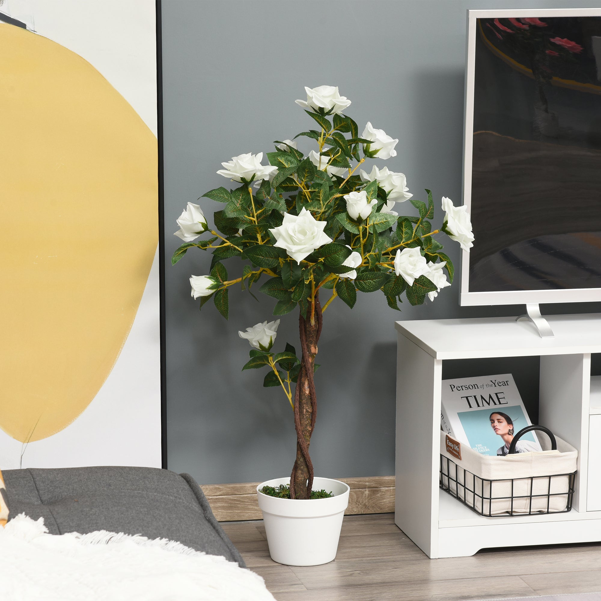 Artificial Rose Plant, Large 90 cm Tree in Pot, Plastic