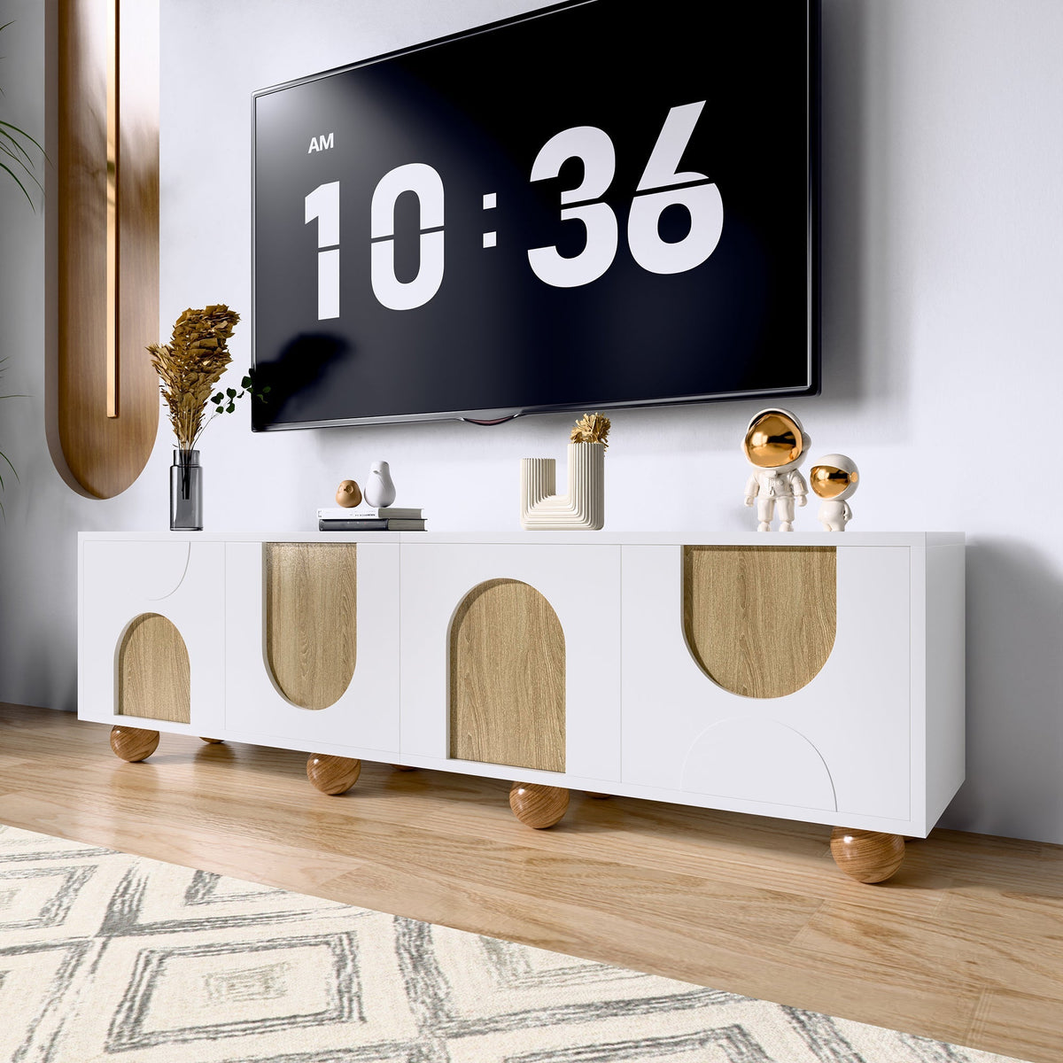 Low TV Stand 4 Doors 175cm - Vintage Wood Grain