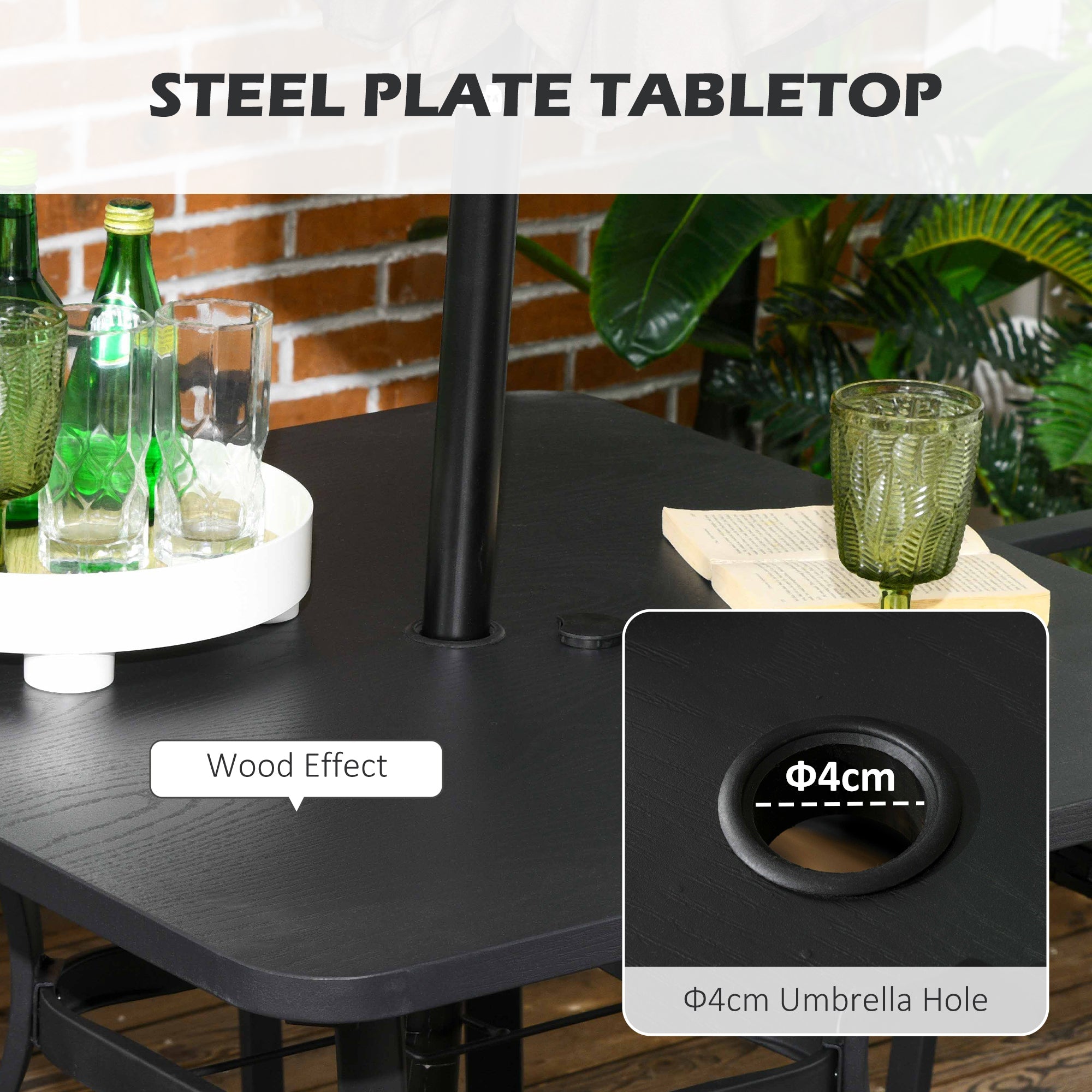 Five-Piece Garden Dining Set with Rattan Seat Chairs and Cushions - Black