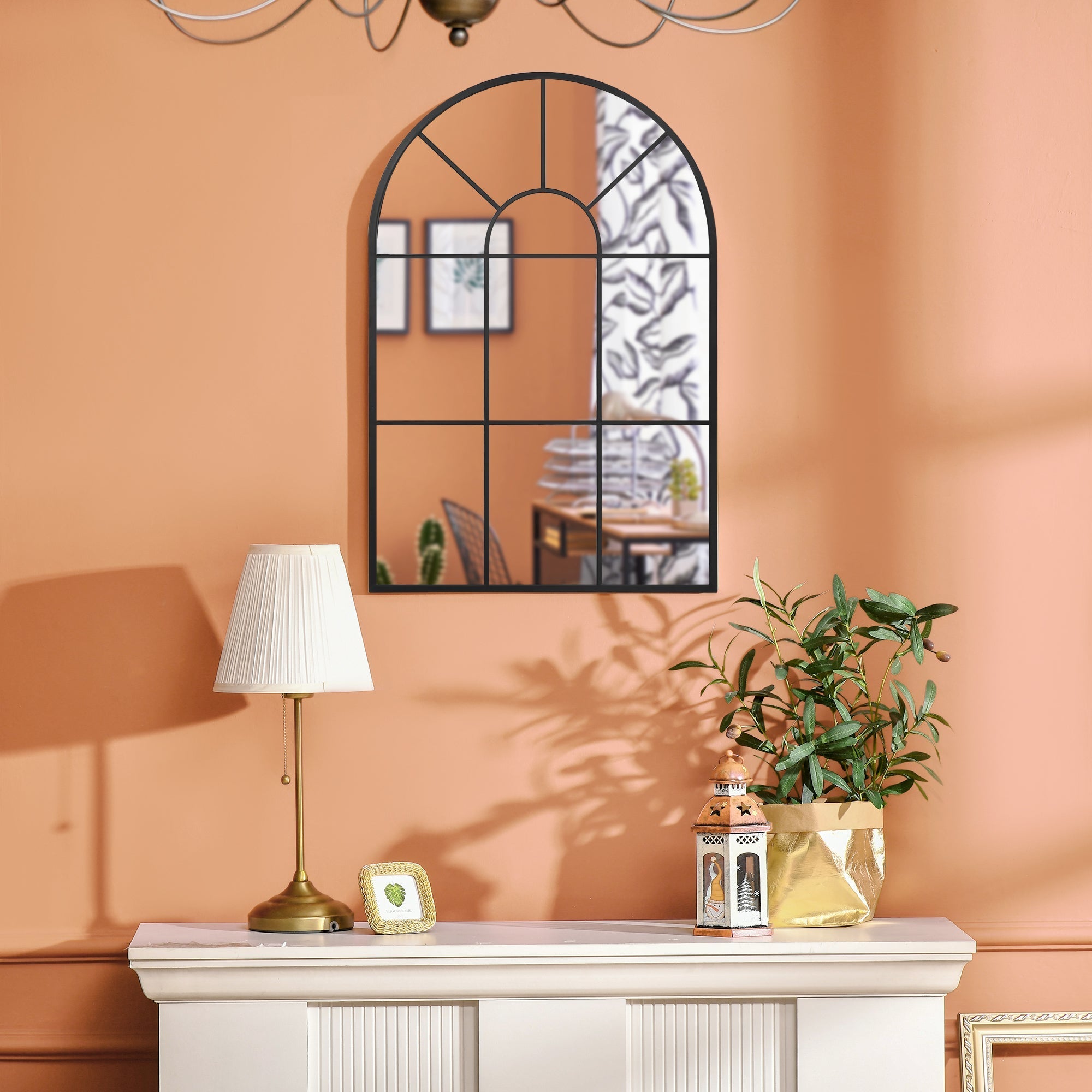 Arched Wall Mirror Modern, Window Style 91 x 60 cm, Black