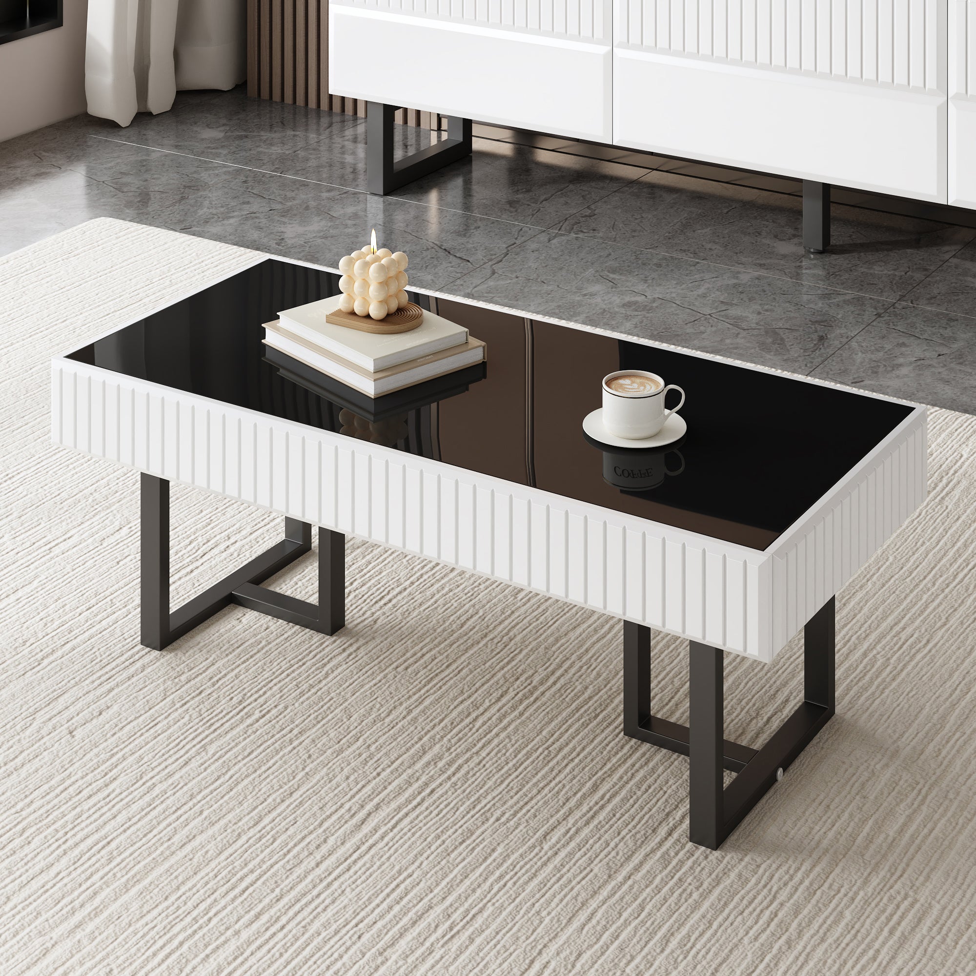 Coffee Table, Modern Classic High-Gloss 110x50.5x41cm, Black and White