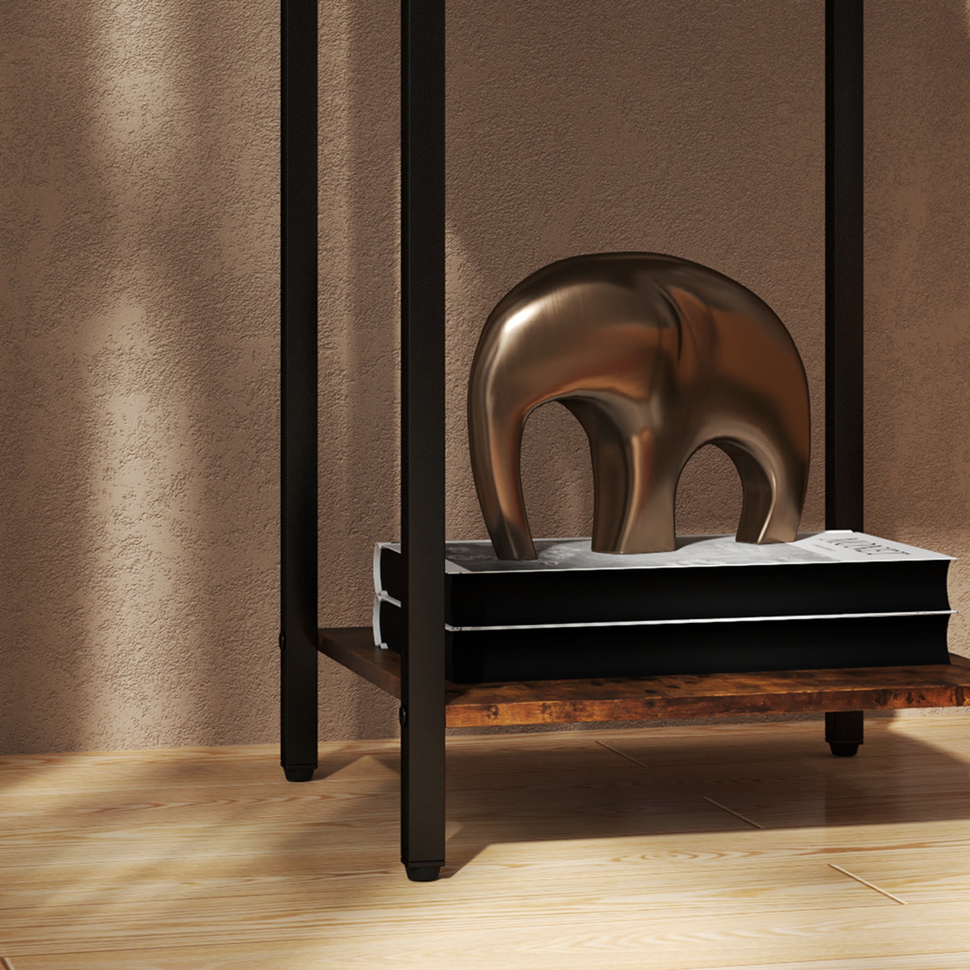 Beistelltisch, Couchtisch im Industrial Design mit Stahlrahmen, Rustikales Braun