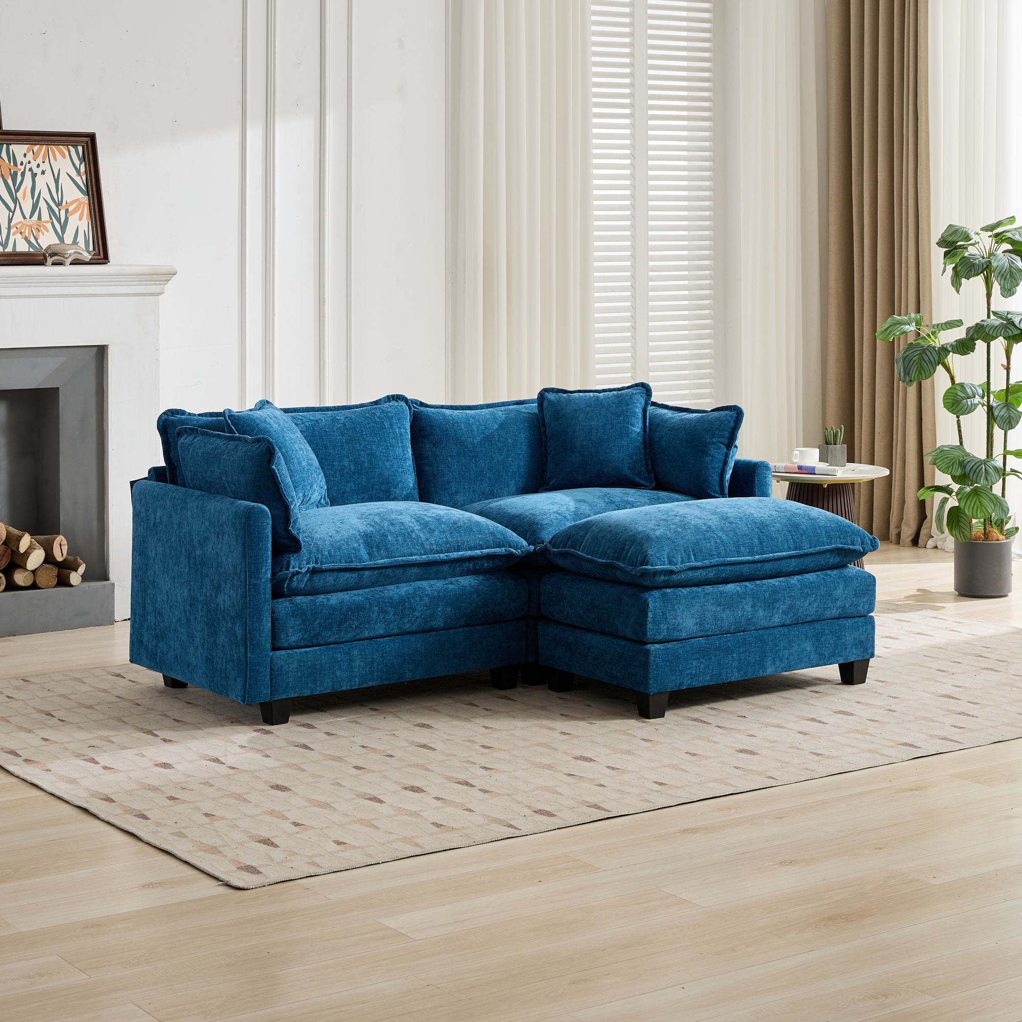 Cloud Sofa Loveseat, Modern Modular Sectional with Upholstered Seat Cushion, Blue Chenille Fabric