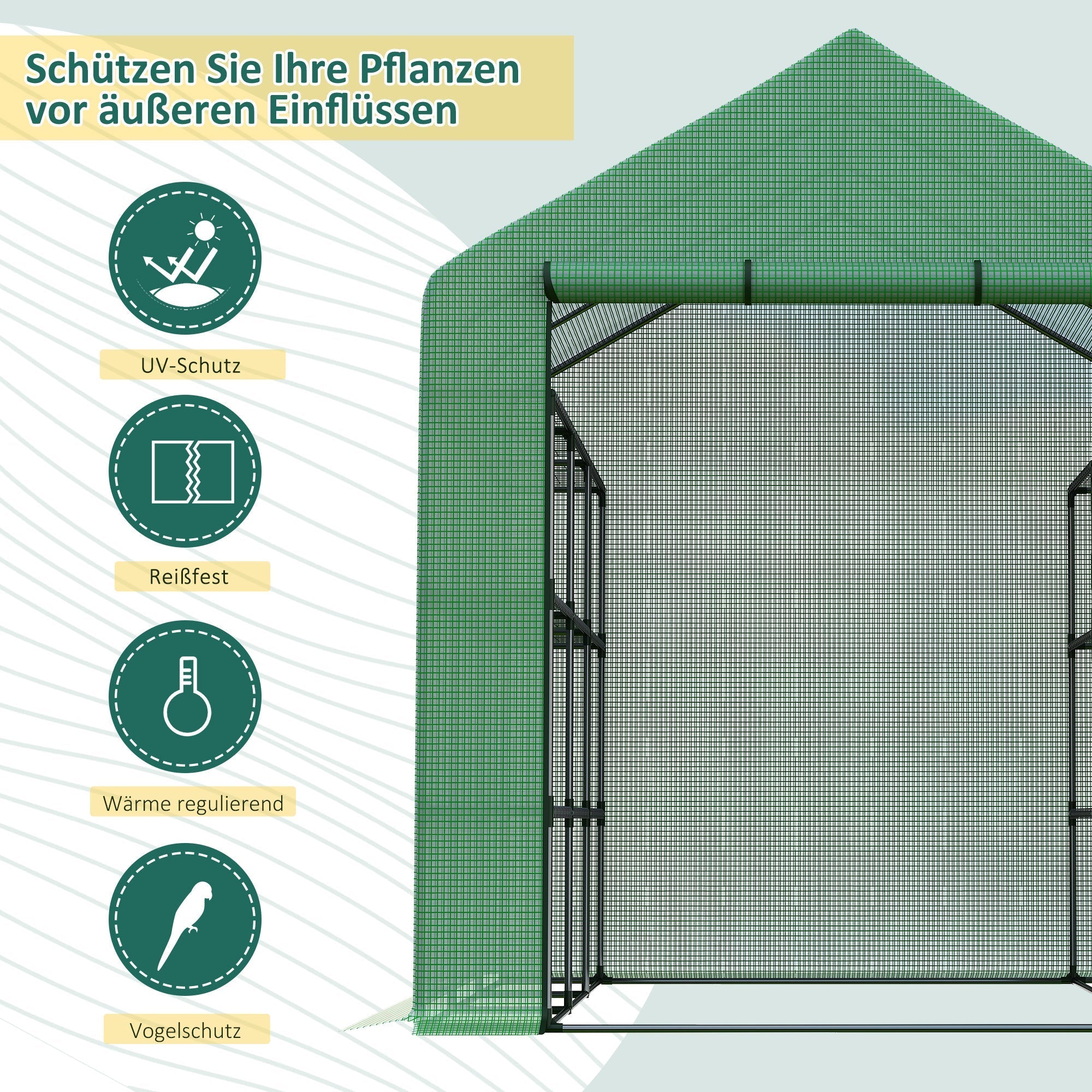 Walk-in Greenhouse 8 Shelves Tomato with Door, Green Steel & PE Plastic