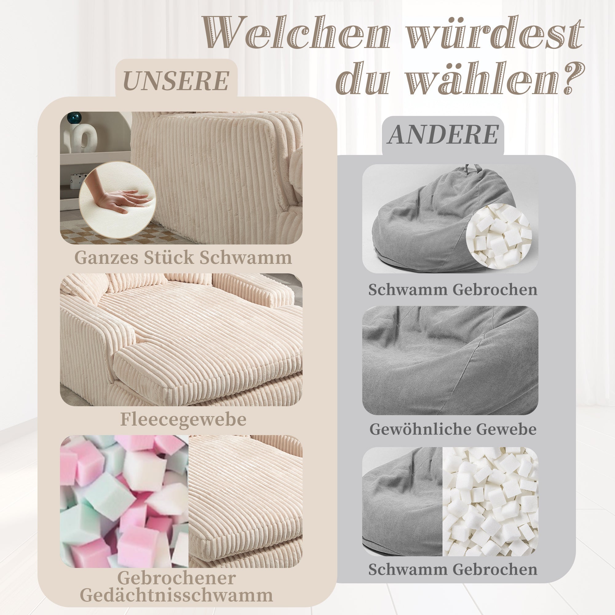 Cloud Couch Sleeper Sofa, Single-Seat Floor, 3 Cushions, Corduroy Beige
