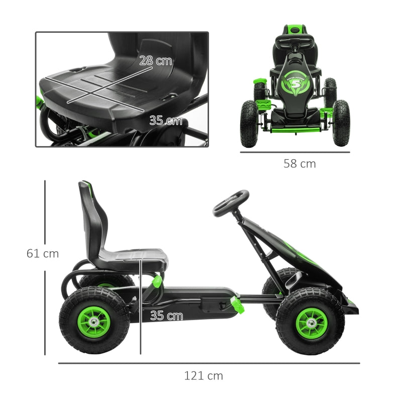 Children's Go-Kart with Pedals and Adjustable Seat, Green and Black