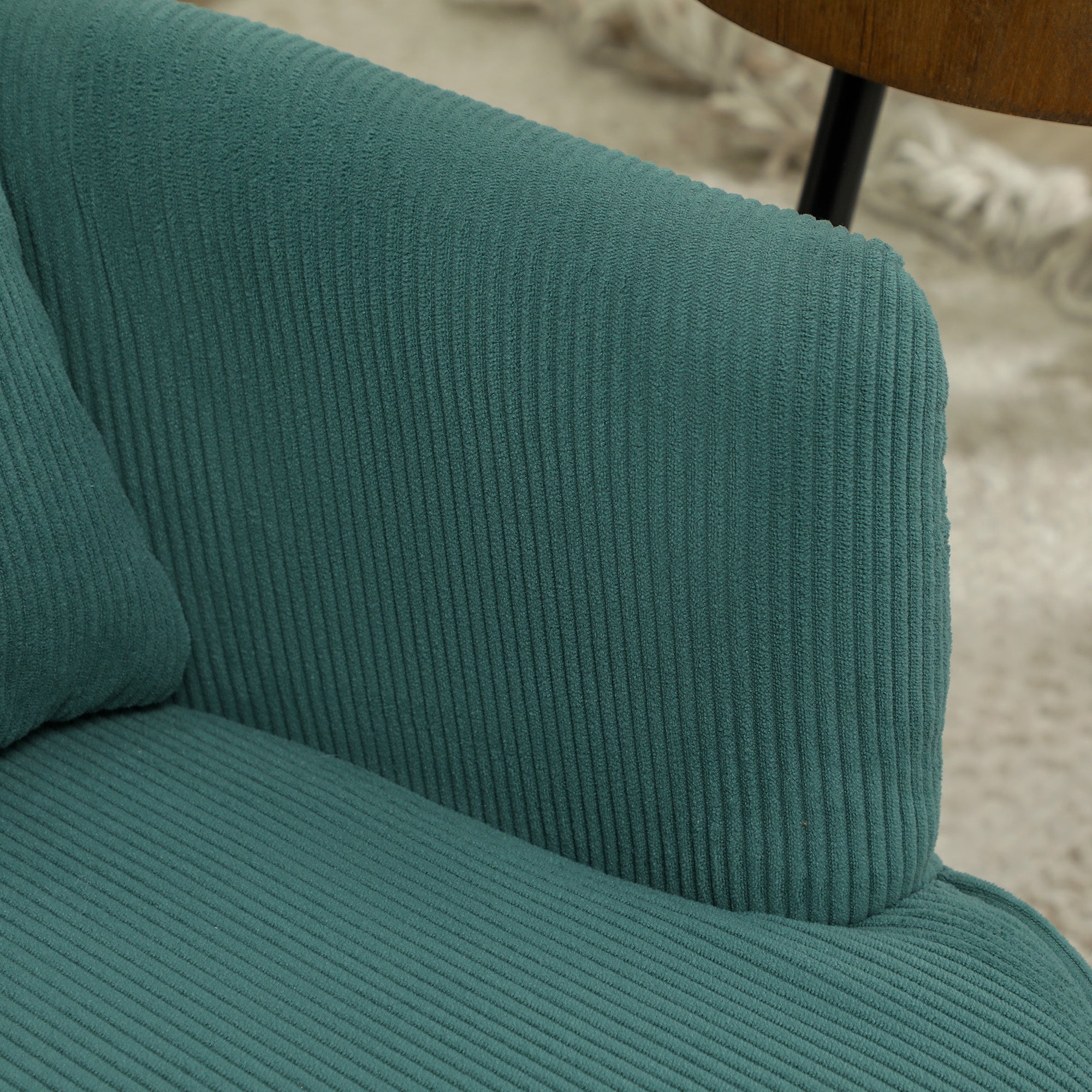 Armchair Lounge Chair Upholstered Corduroy Look Wooden Legs Dark Green
