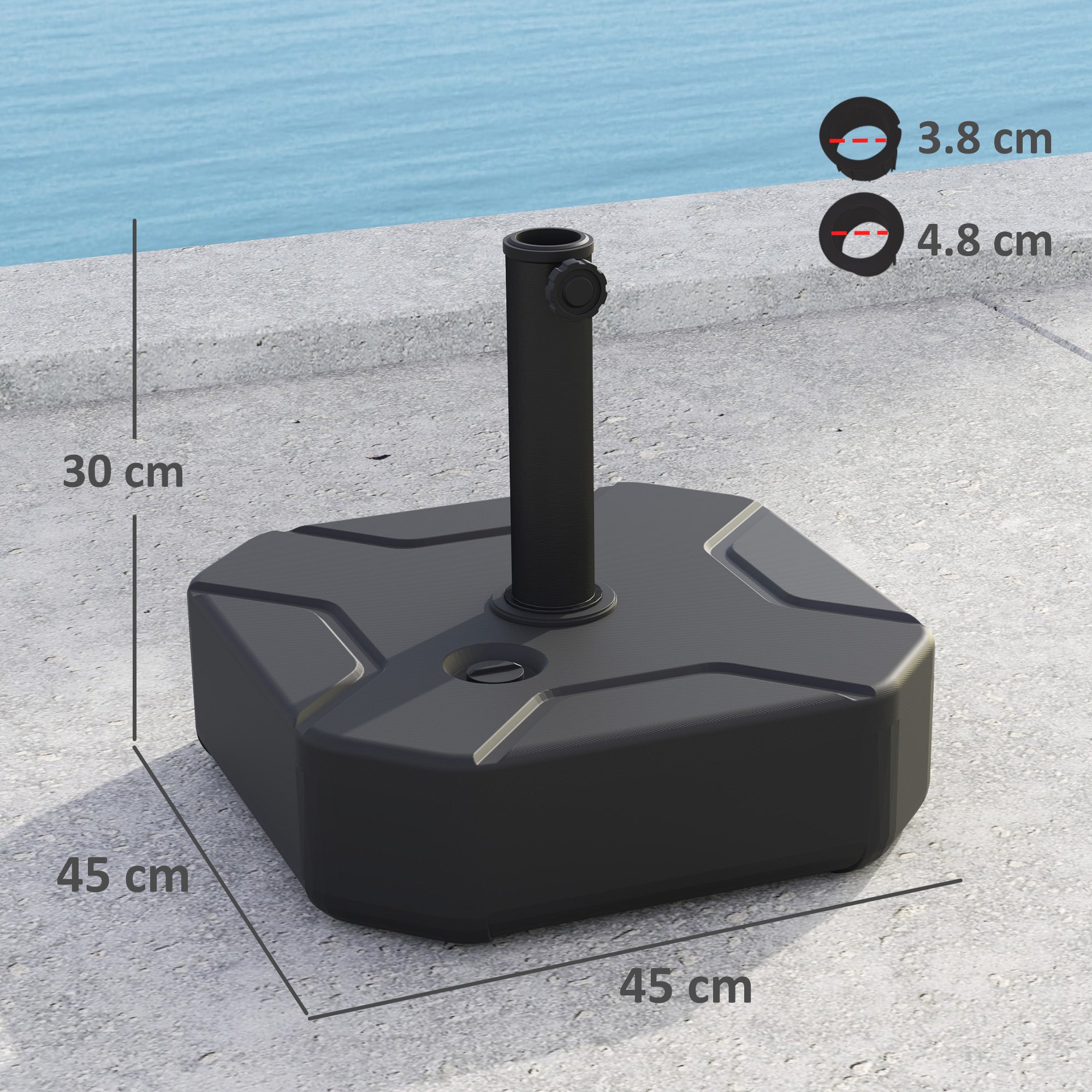 Parasol Base Square Fillable 25kg for 38/48mm Poles