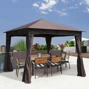 Gartengazebo 3x3m, Outdoor-Pavillon mit Vorhängen, Stahlrahmen, Kaffee