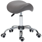Cosmetic Saddle Stool, 360° Rotate Height Adjustable Rolling, Faux Leather Grey