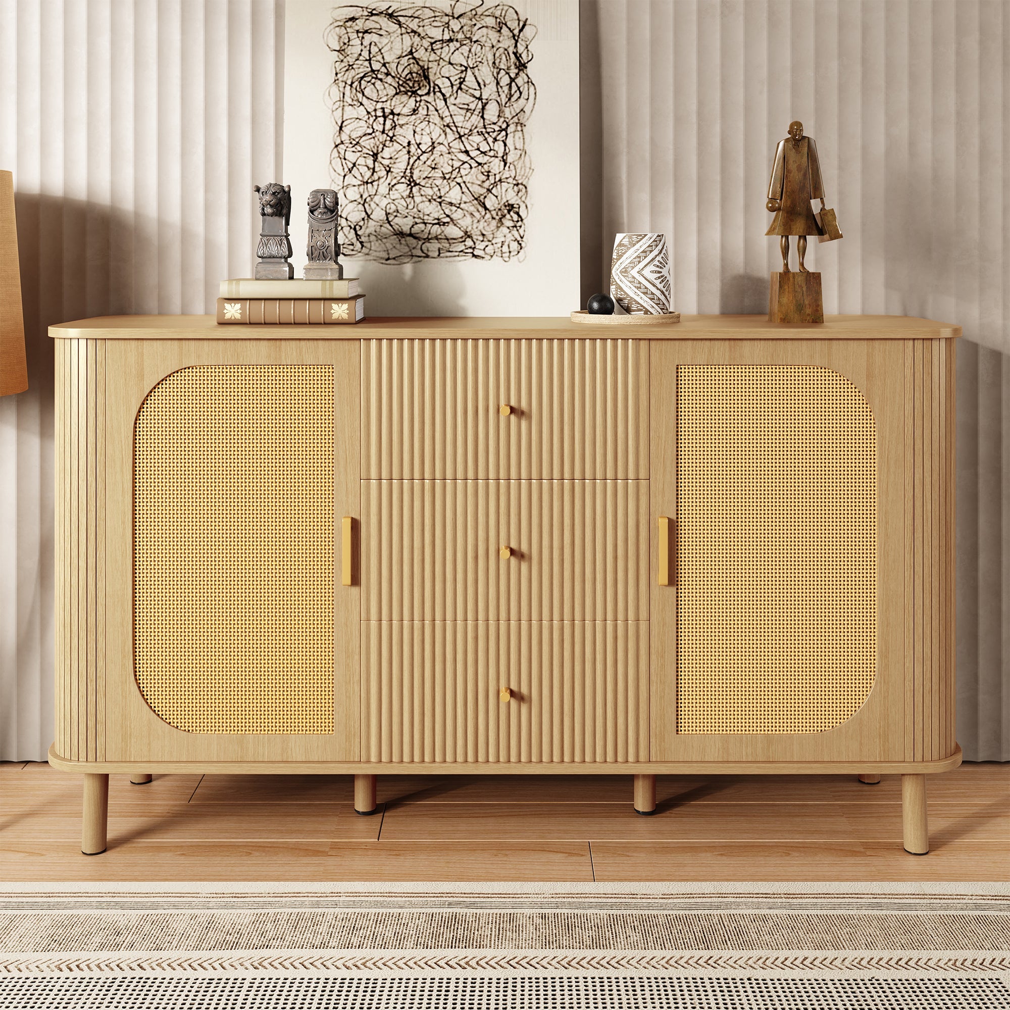Sideboard, Drawers Shelves Metal Legs, Wood Look