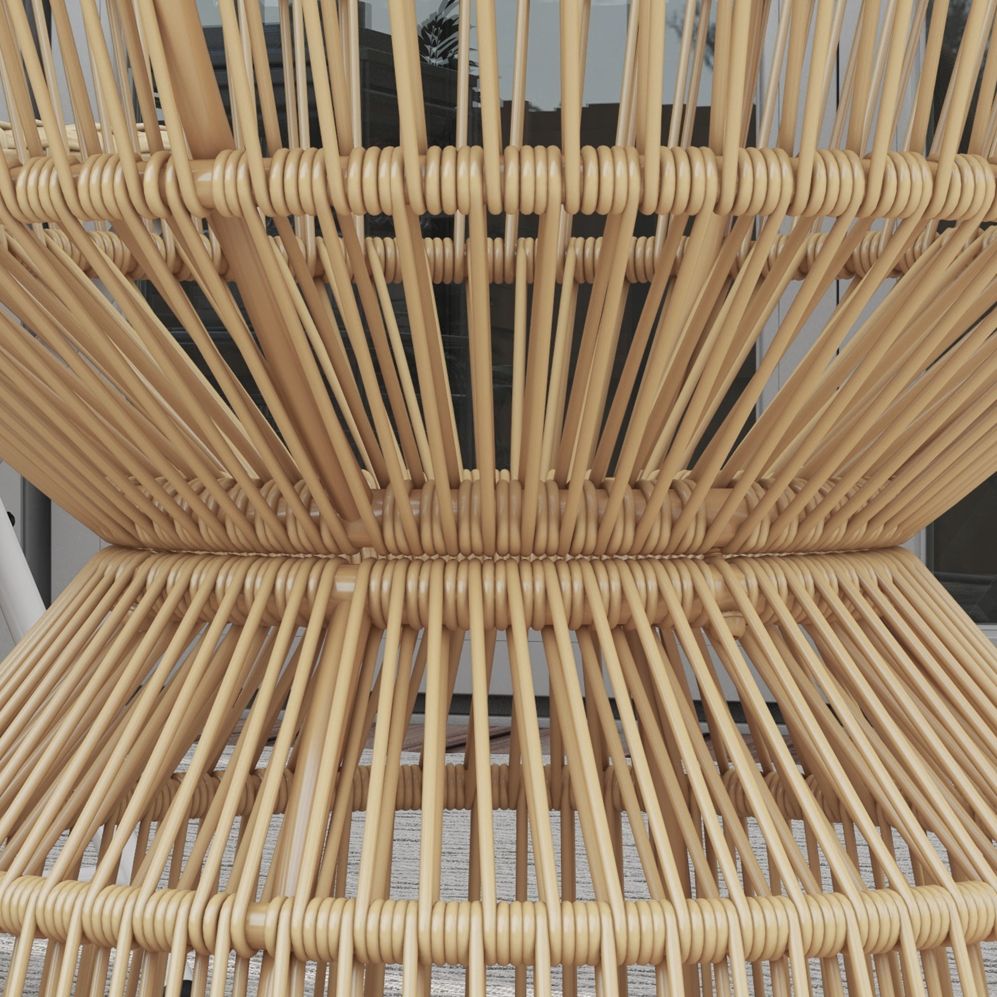 Rattan Side Table Ø60 cm Tempered Glass Boho Design Natural Wood