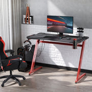 Gaming Desk with Headphone Hook, Cup Holder, Gamepad Rack, Carbon Fibre Black and Red