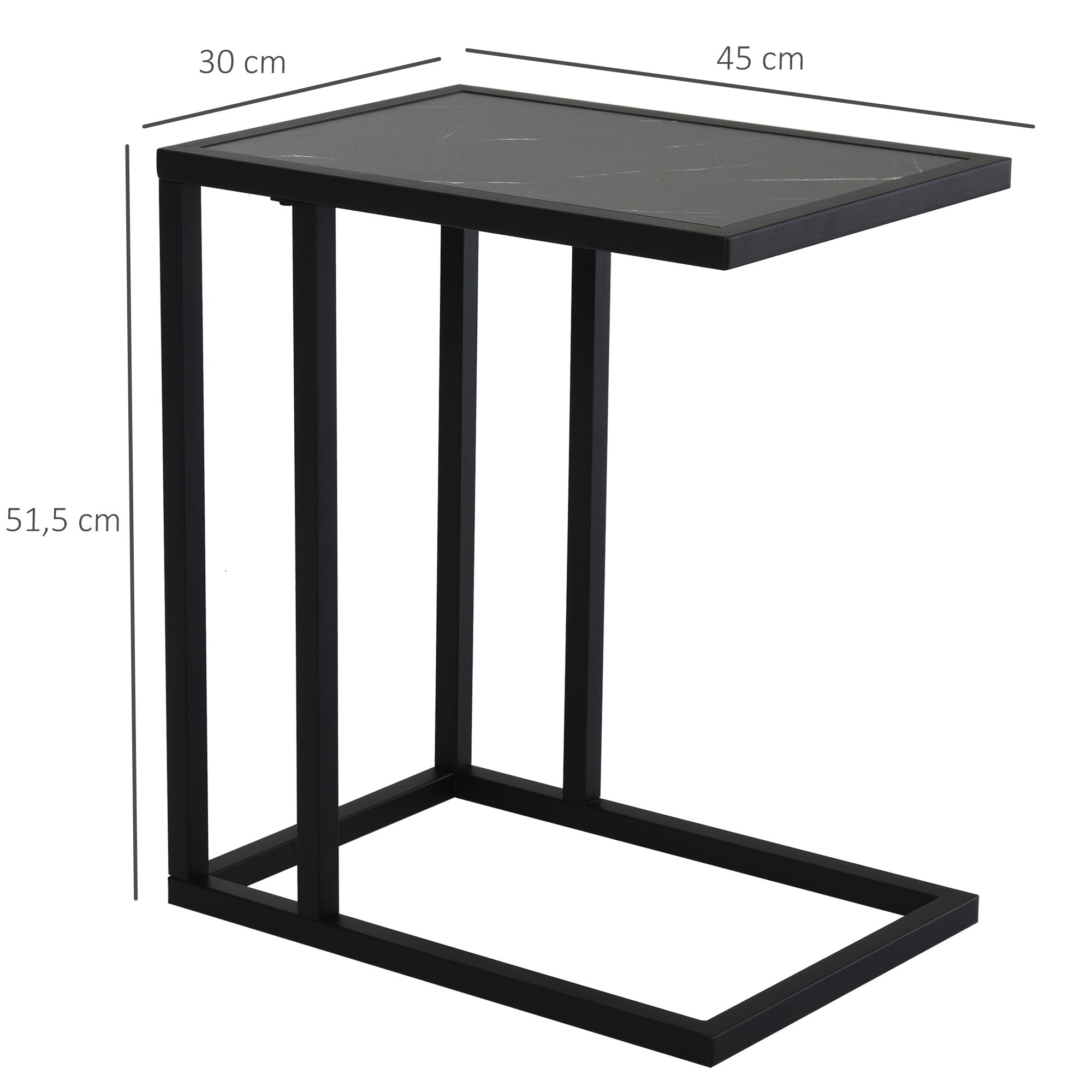Side Table Coffee Table Marble Look Metal Frame, Black