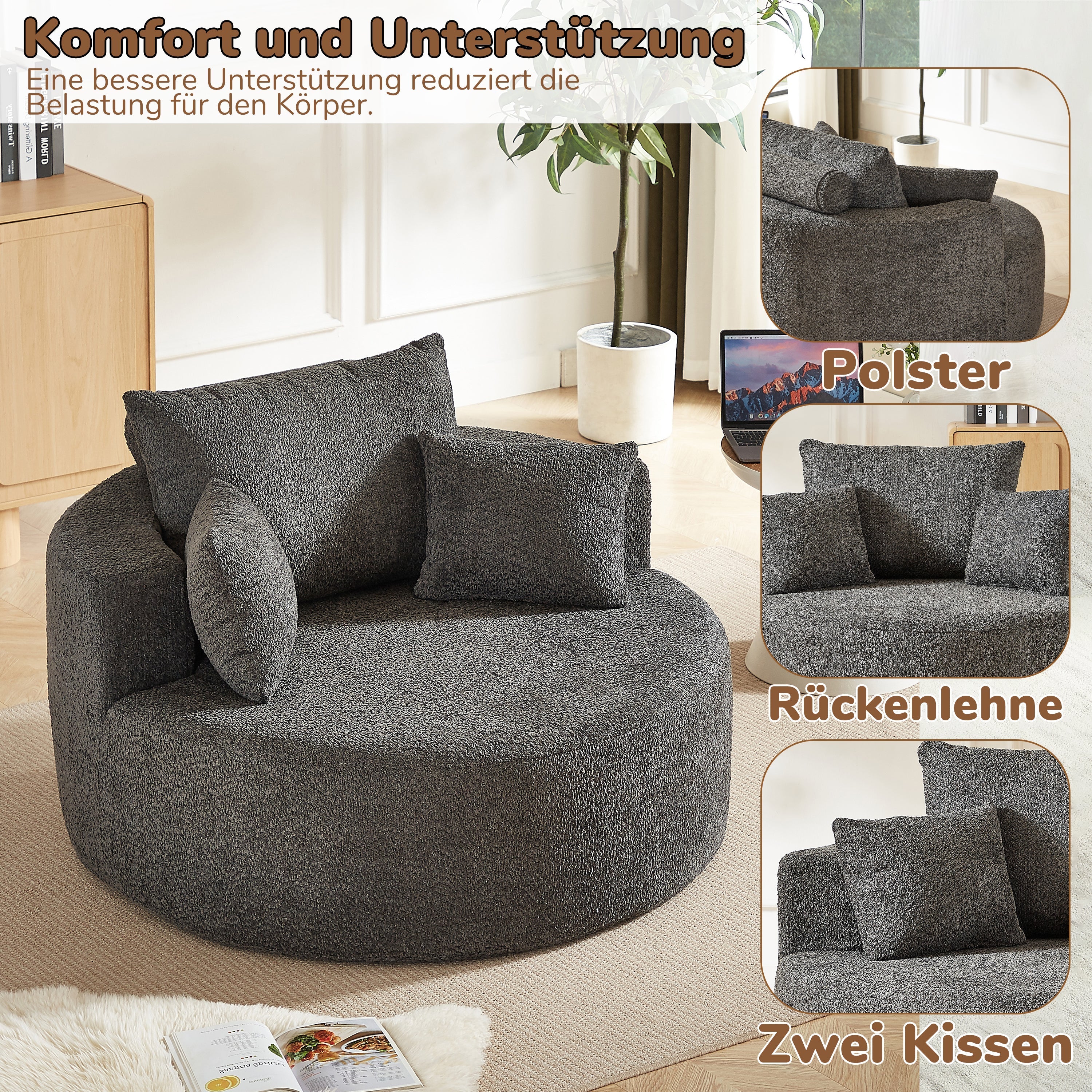 Sleeper Chair Fluffy Modern No Assembly - Chenille Foam