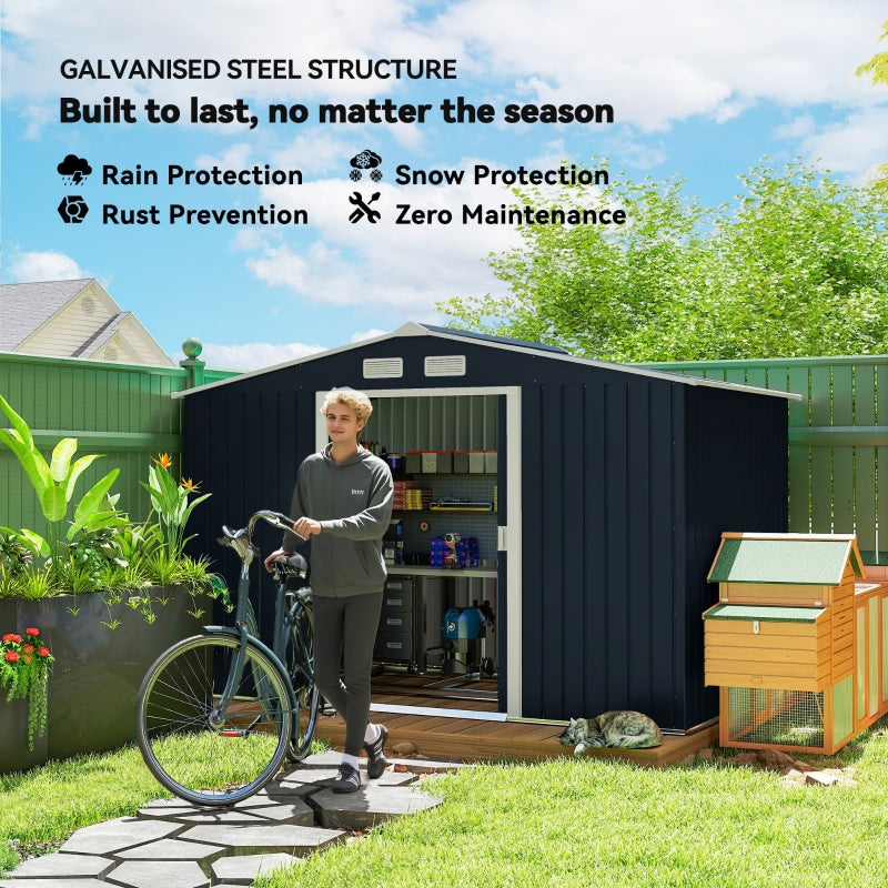 9 x 6ft Metal Bicycle Shed, Outdoor Storage Tool House, Dark Grey
