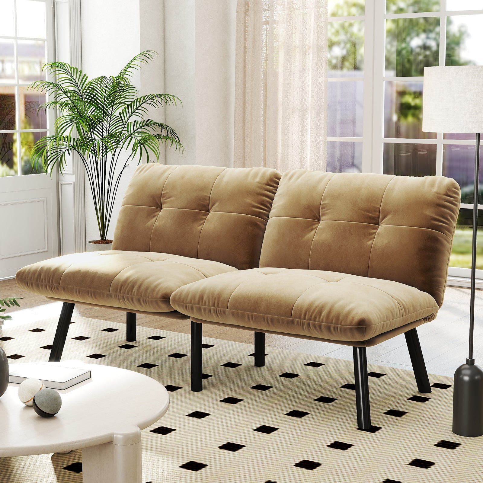 Futon Sofa Bed Foldable 2-Seater - Brown