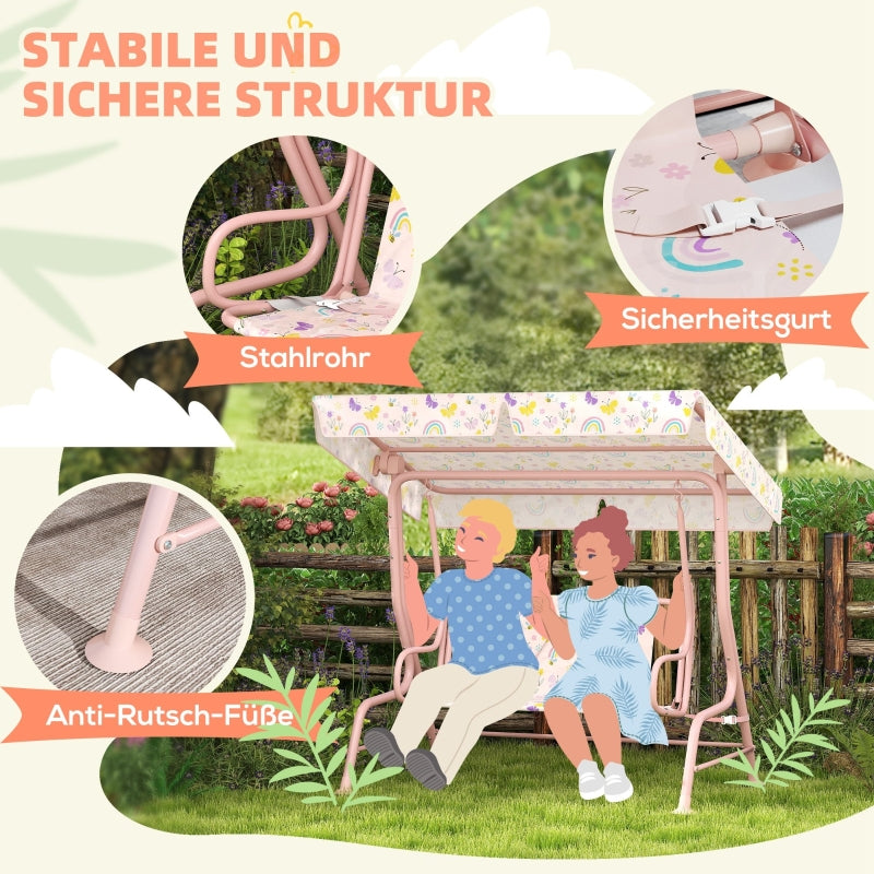 Children's Hollywood Swing with 2-Seater Steel Frame and 60 kg Load Capacity, Pink