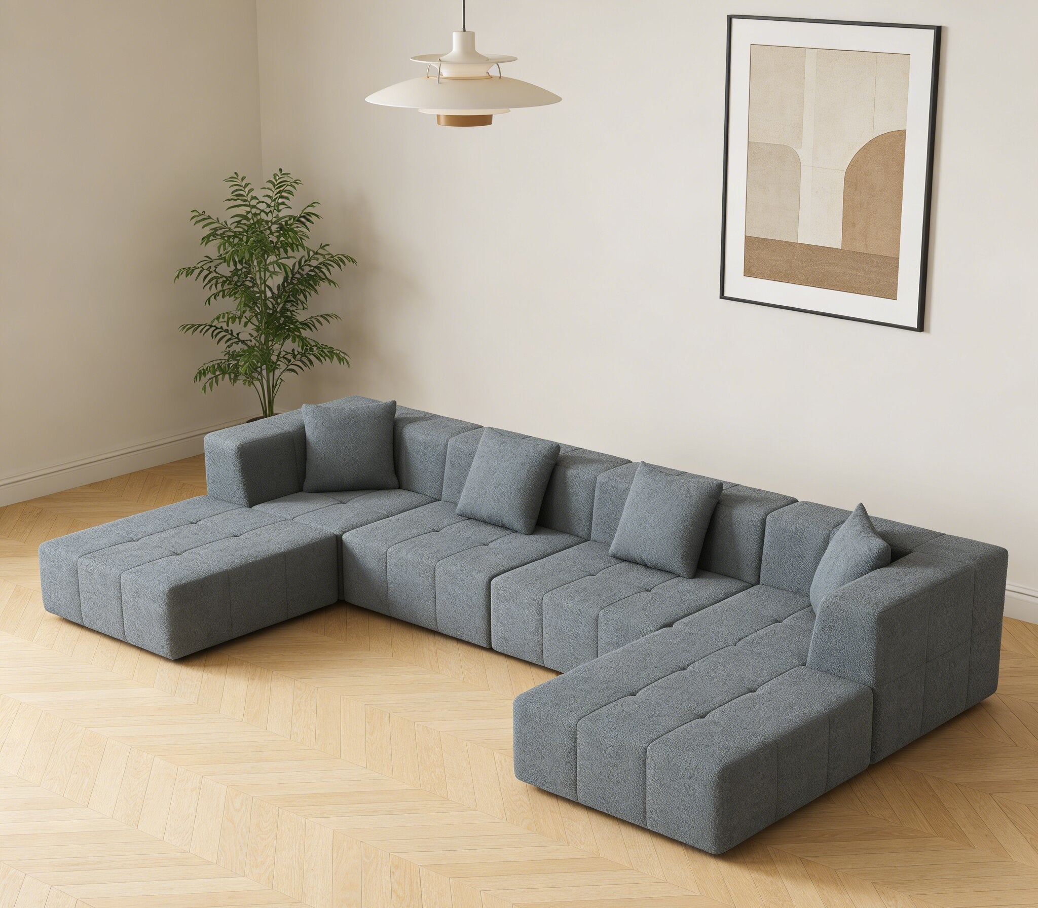 Shaped Convertible Modular Couch, 6-Seat Boneless Sectional for Living Room and Apartment, Gray