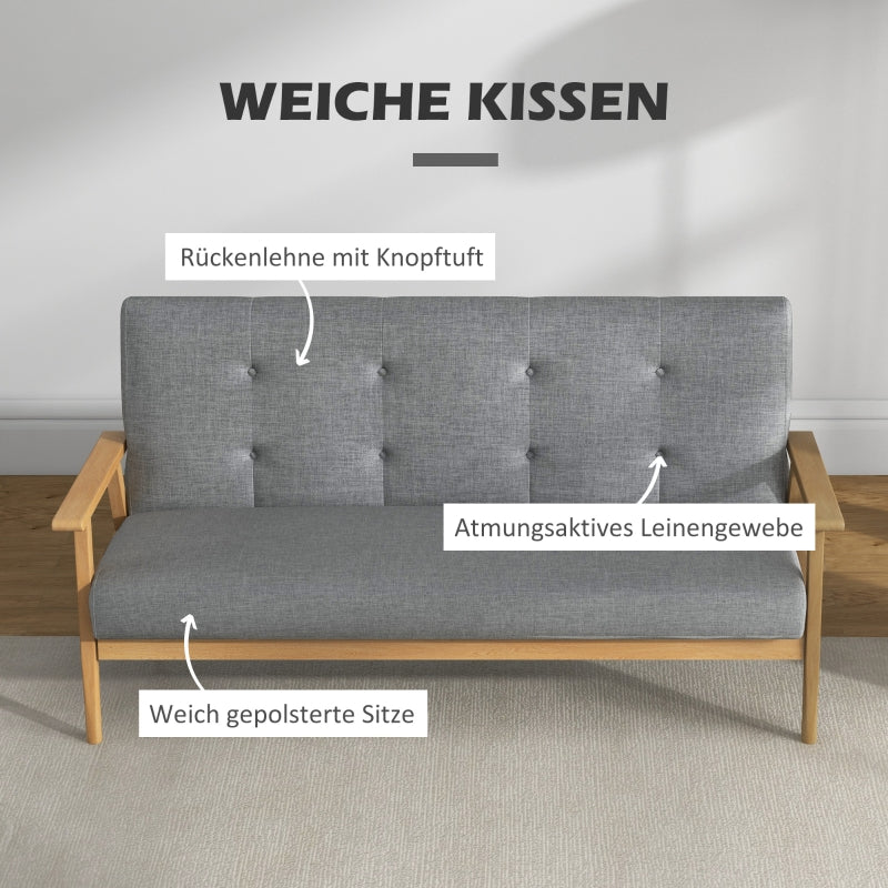 Three-Seater Upholstered Sofa, Rubberwood, Grey