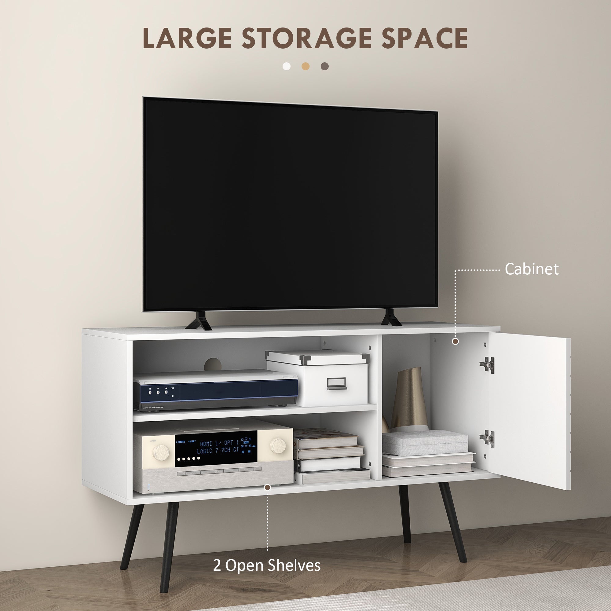 Duo Storage TV Unit, Striped Door - White