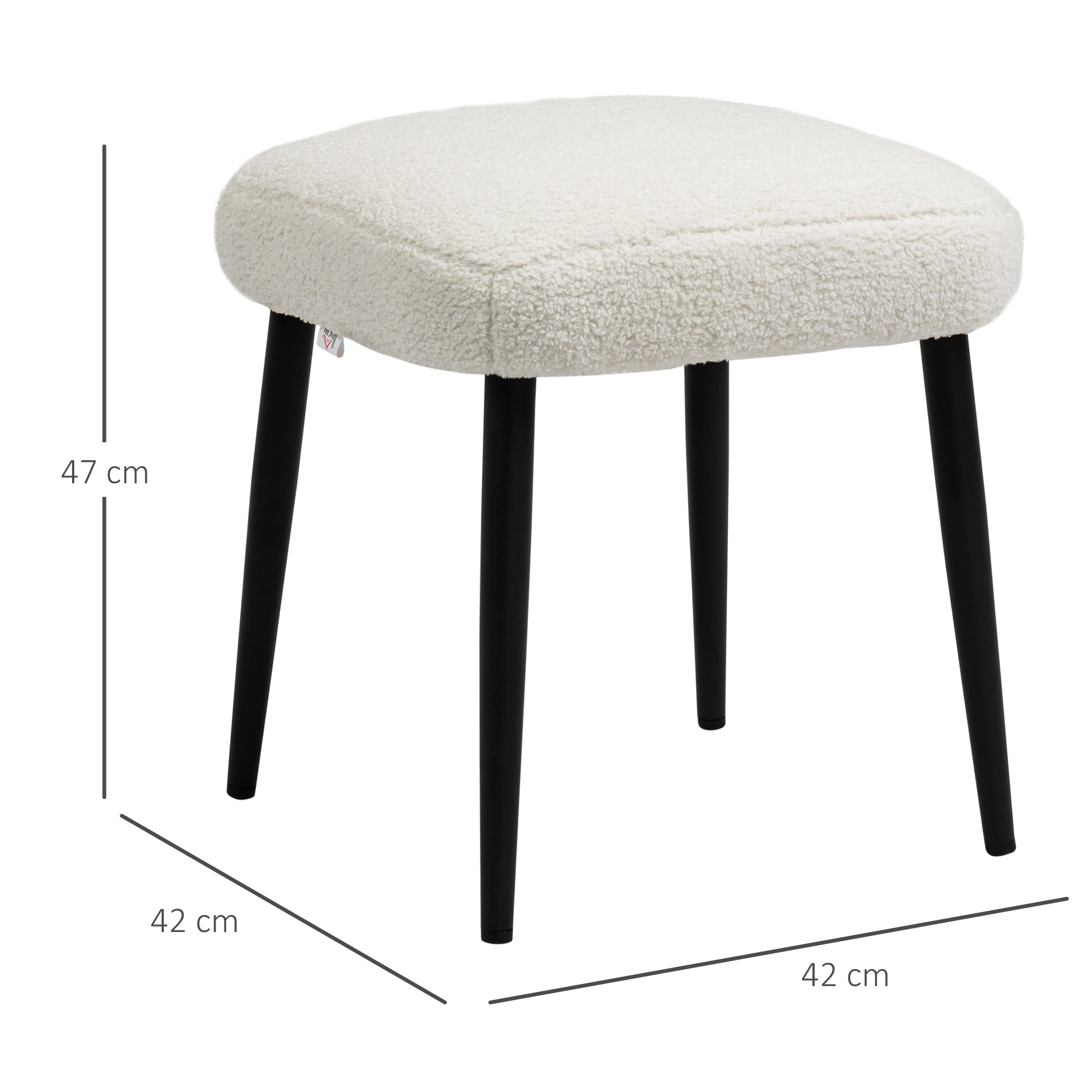 Footstool Square Dressing Stool, Steel Legs, Cashmere Look Cream