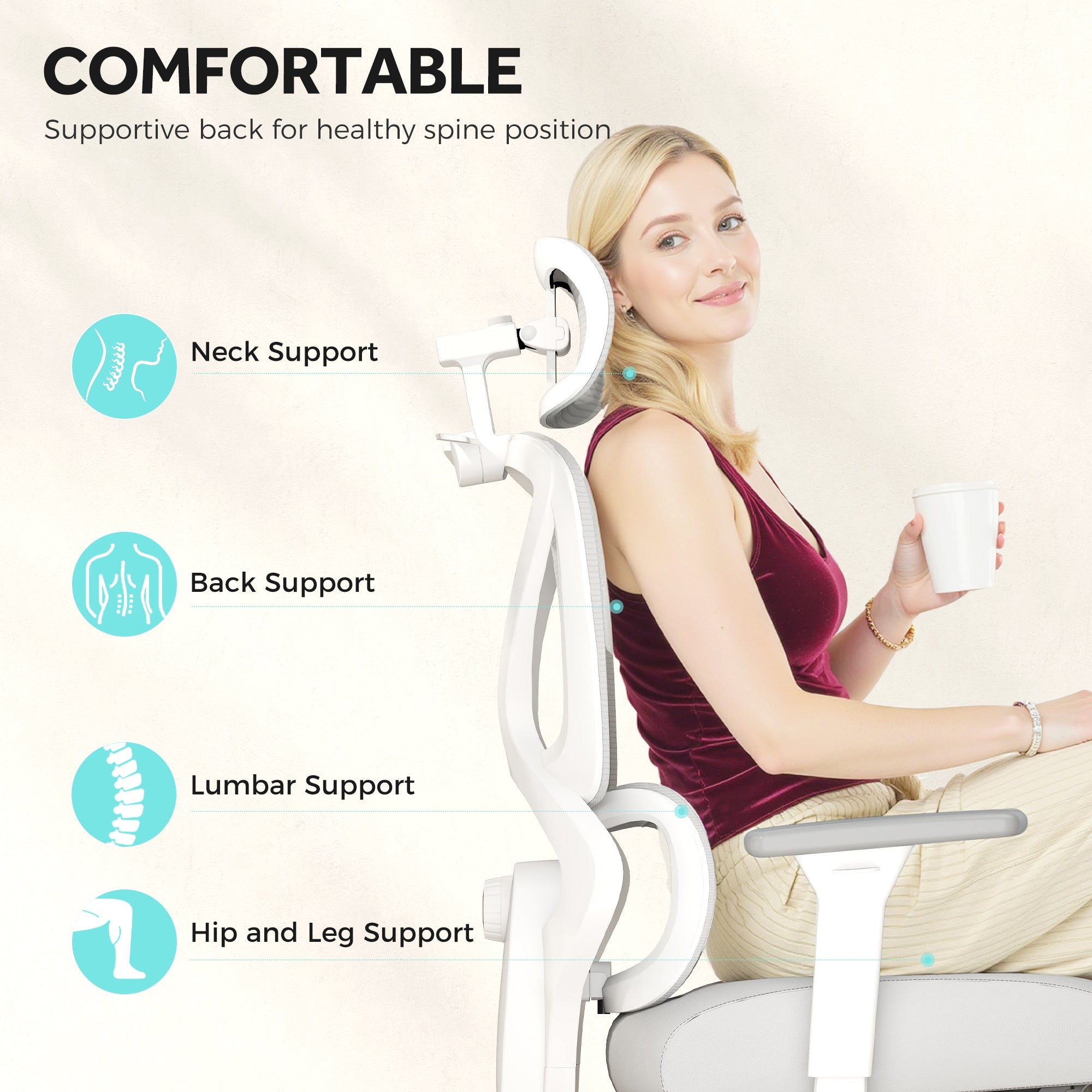 Office Chair Ergonomic Adjustable Grey