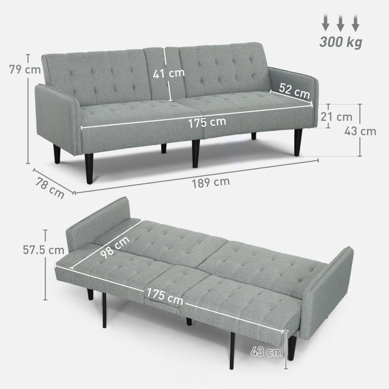 Three-Seater Sofa Bed with Cupholders Light Grey
