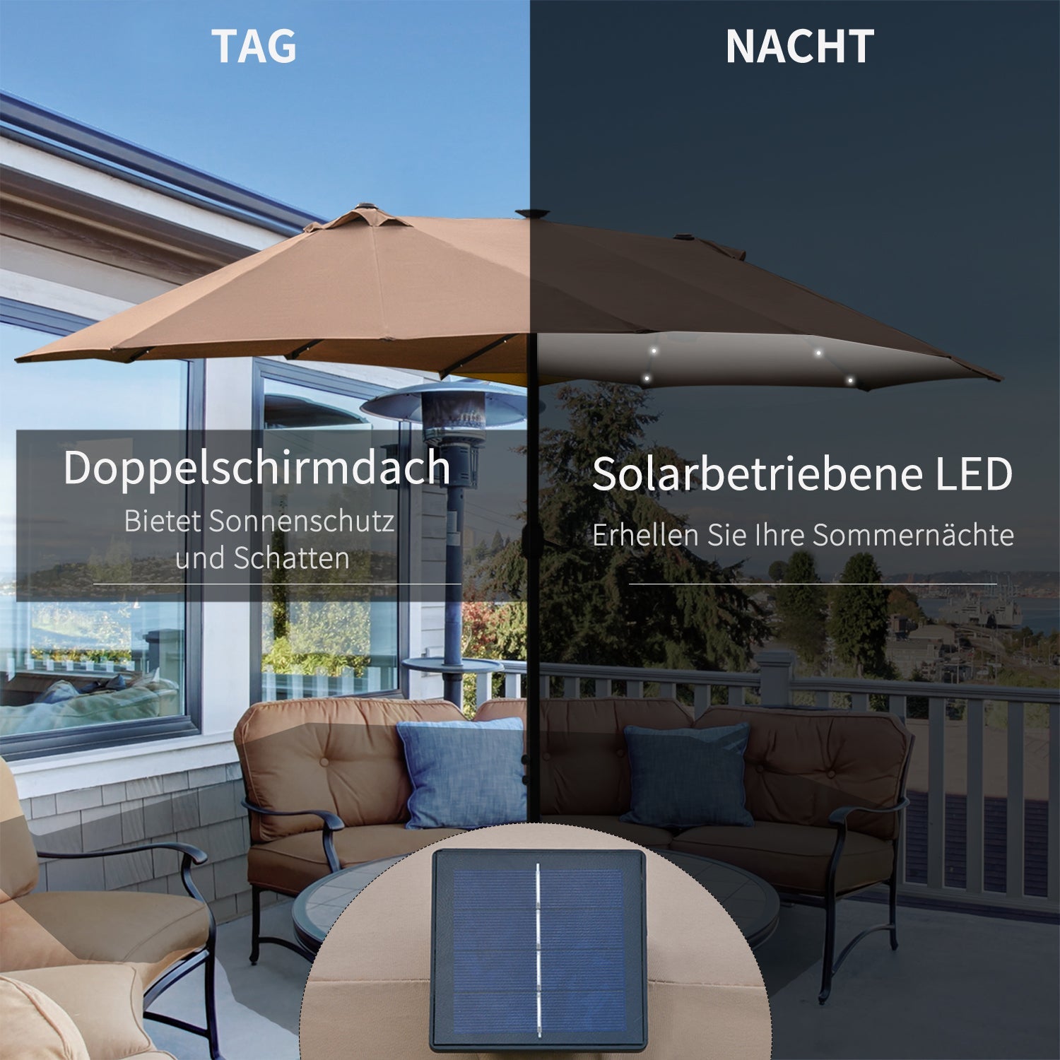 Parasol Double, LED Oval, Khaki