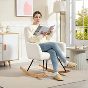 Rocking Chair Recliner with Armrests & Wooden Runners, Velvet Cream White
