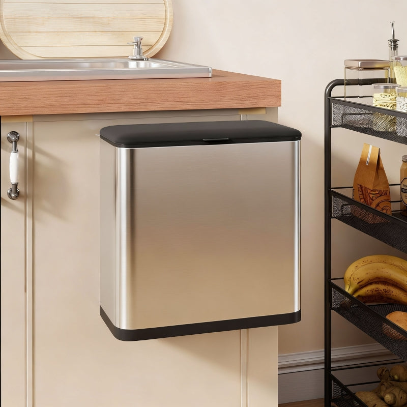8L Hanging Kitchen Bin with Lid and Removable Inner Bucket, Stainless Steel