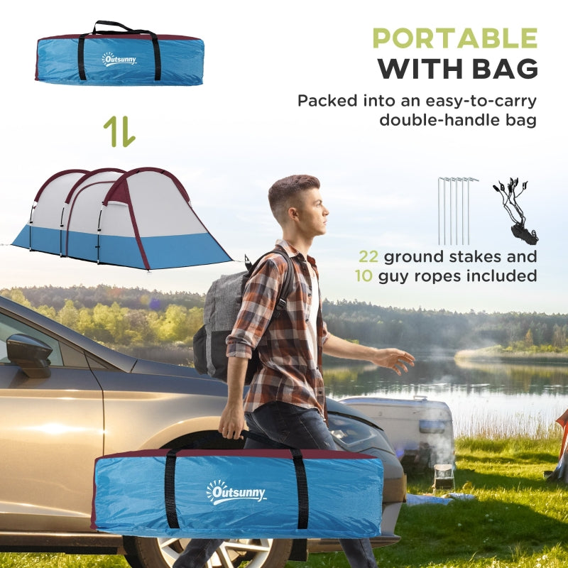 Camping Tent, Large Tunnel Tent, 2-3 Person, Red