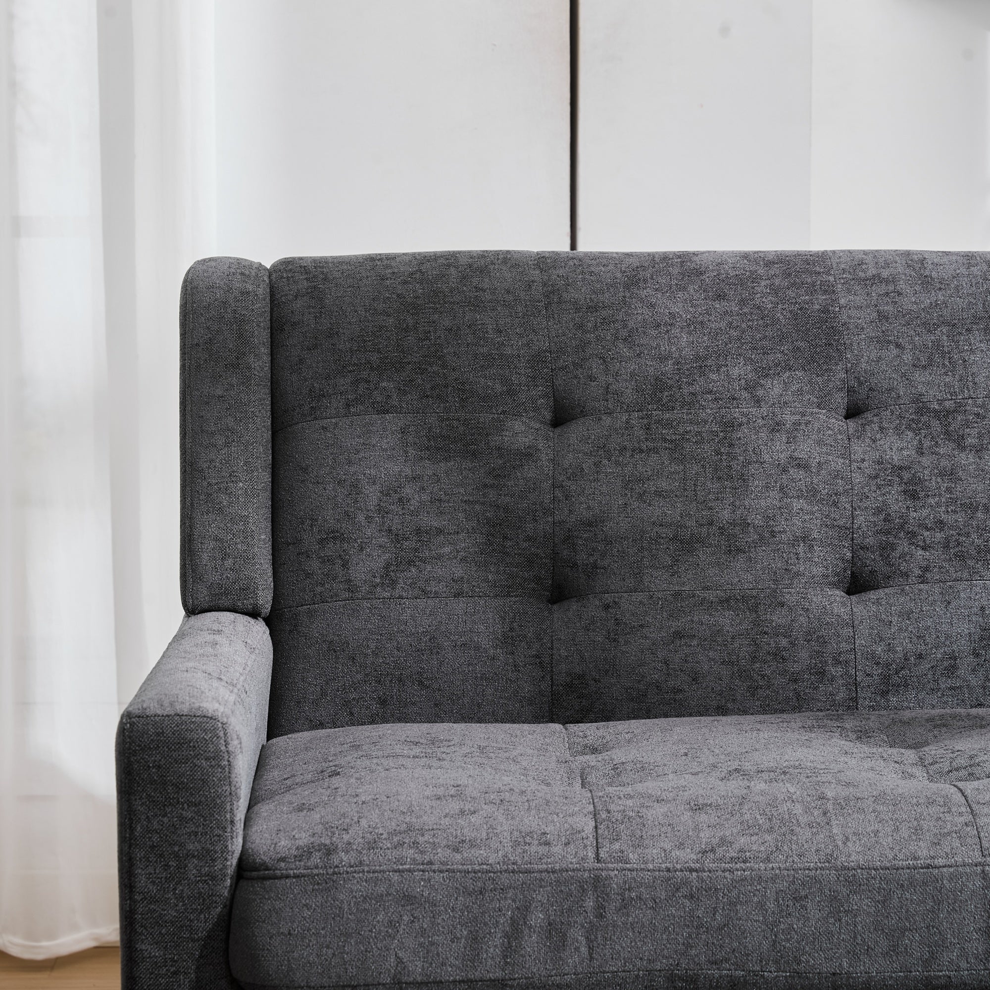 2-Seater Linen Bench with Solid Wood Legs and Button-Tufted Cushion, Natural Linen