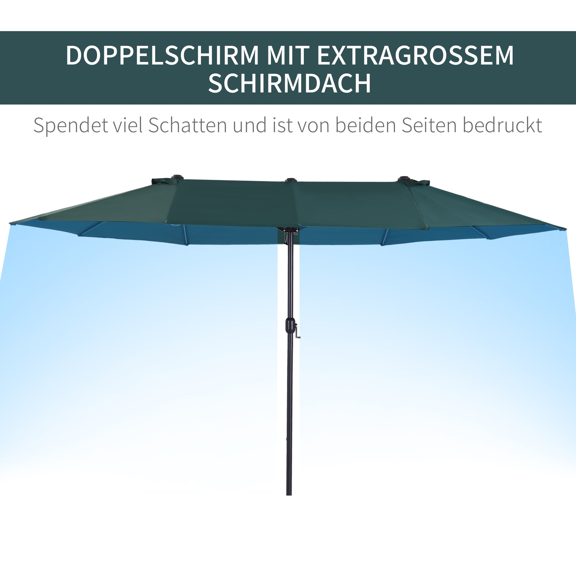 Double Patio Parasol with Hand Crank, Oval 460 x 270 x 240 cm, Dark Green