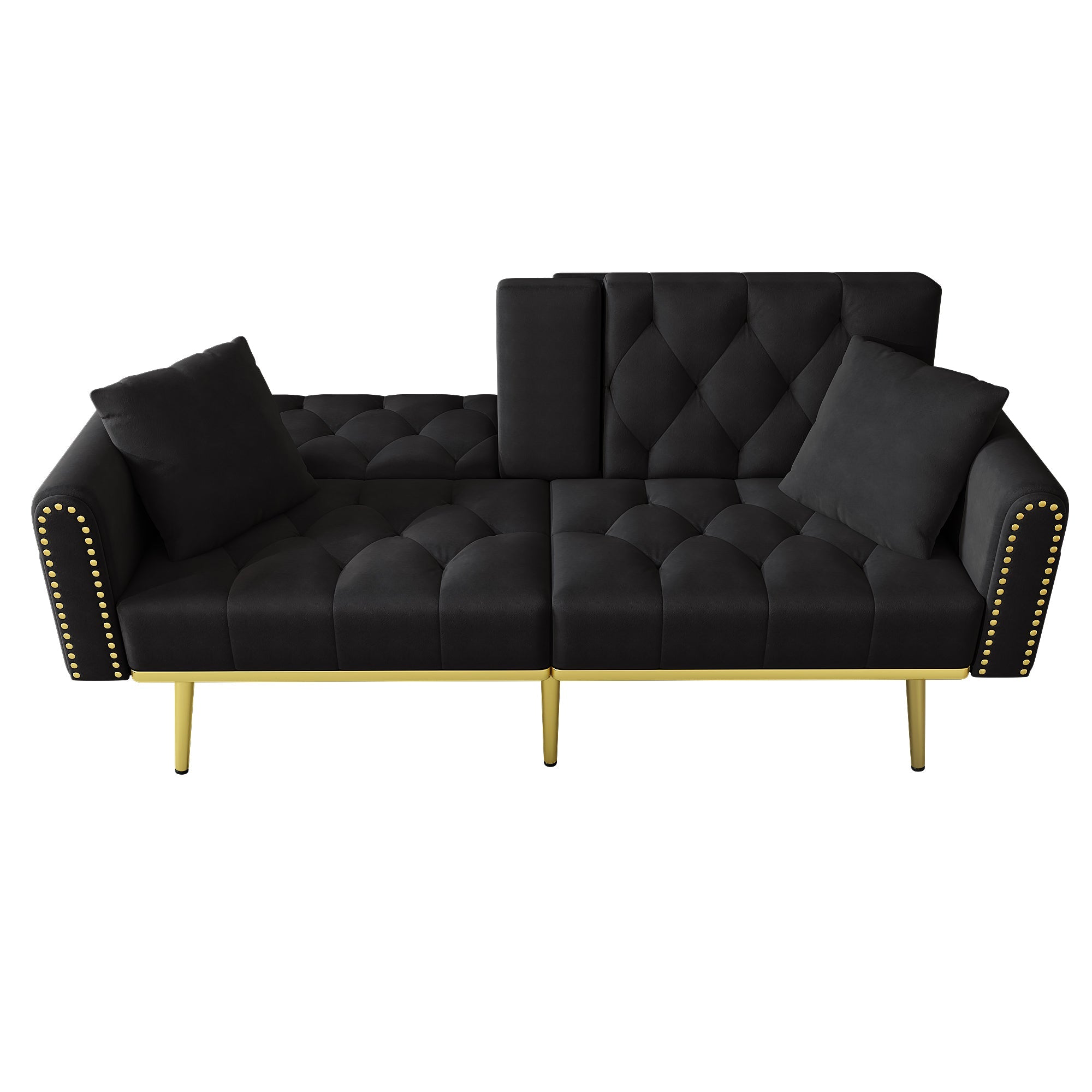 Double Sofa Bed Reclining 3 Angles Cup Holders - Fabric Black