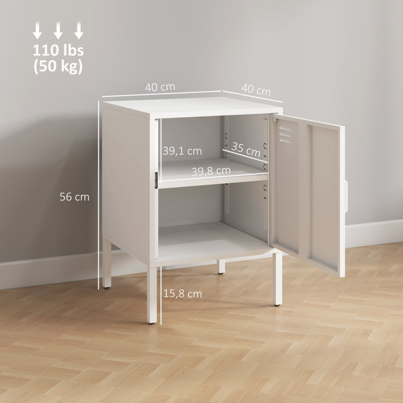 Steel Bedside Table Adjustable Shelf - White